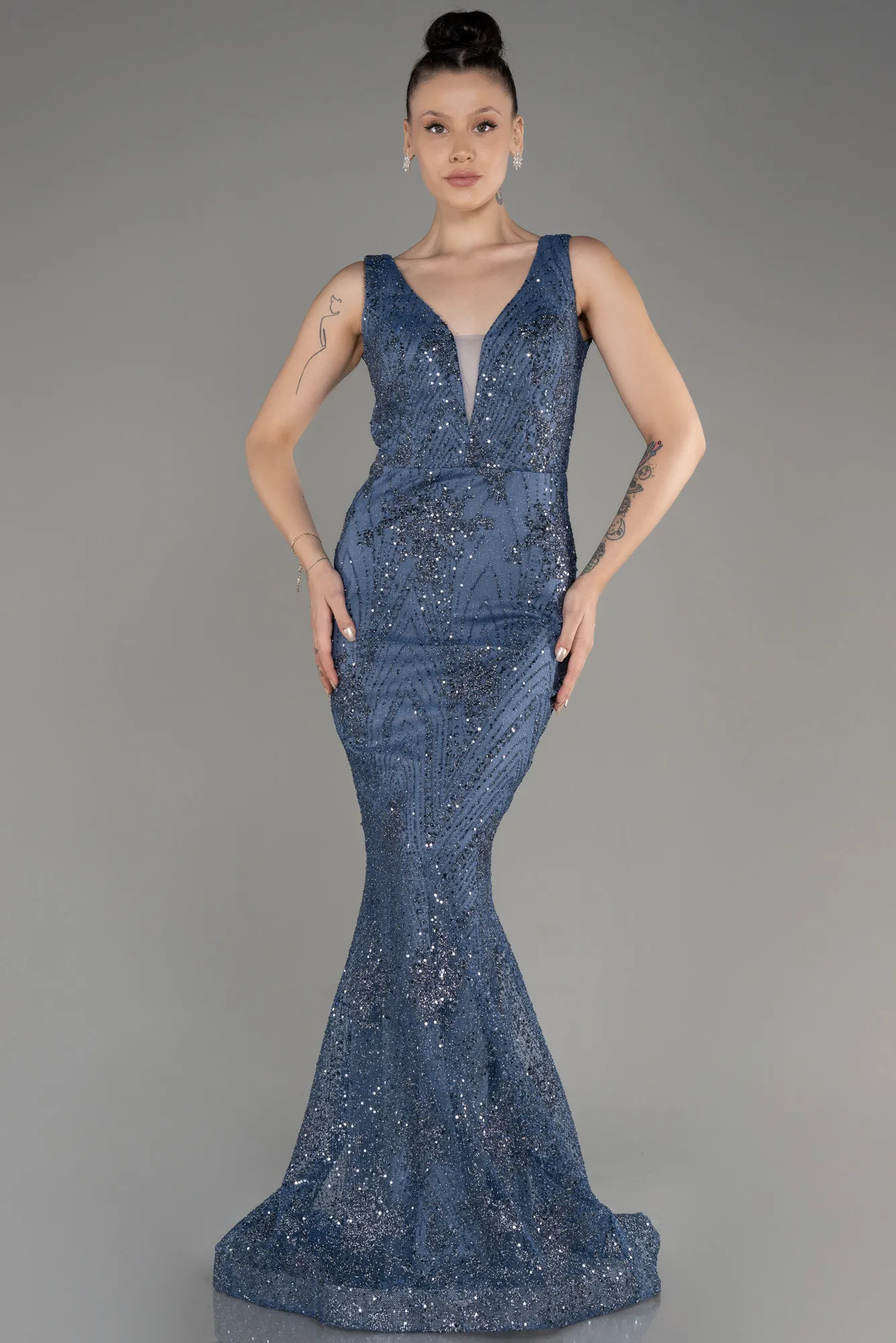 Grey-Indigo-Long Mermaid Prom Dress ABU3178