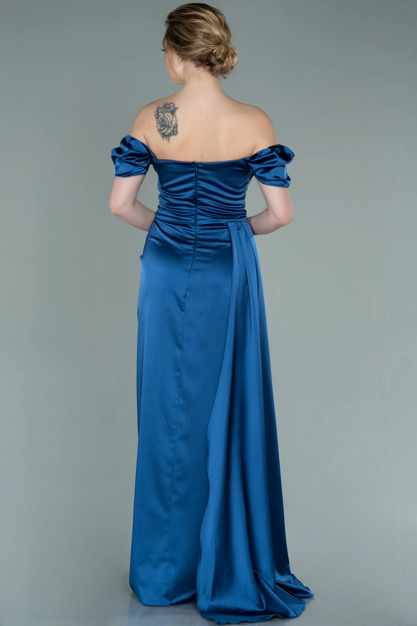 Grey-Indigo-Long Satin Engagement Dress ABU1606