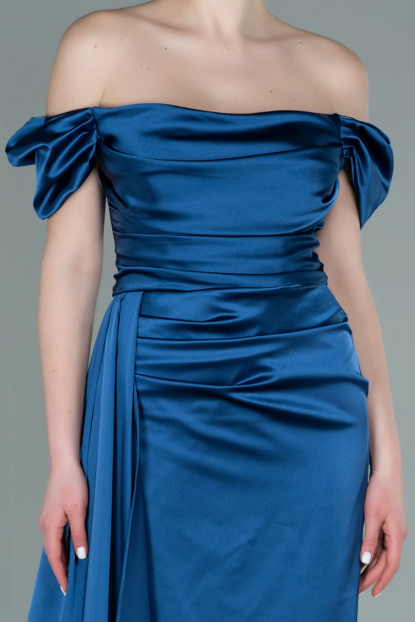 Grey-Indigo-Long Satin Engagement Dress ABU1606