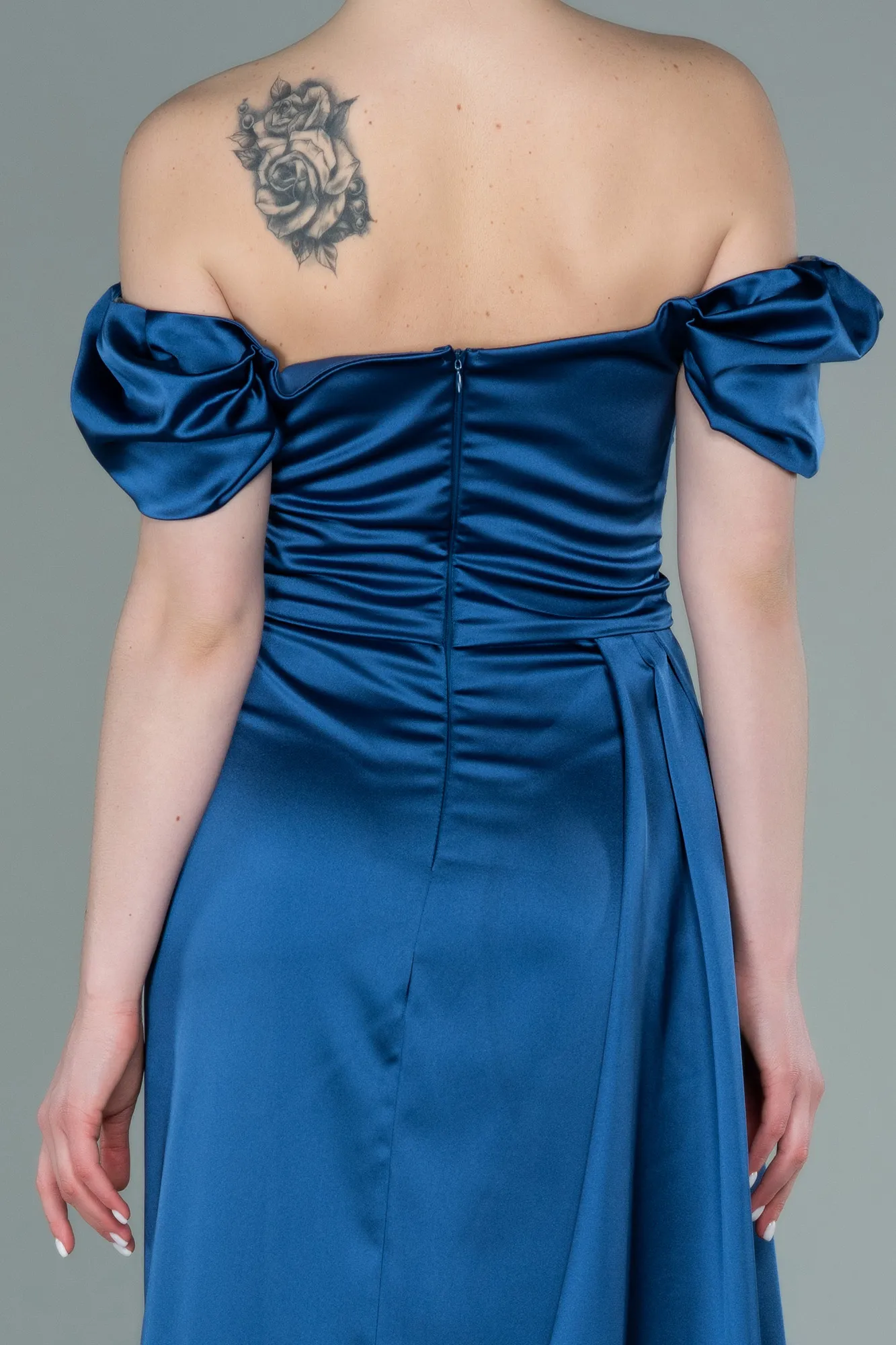Grey-Indigo-Long Satin Engagement Dress ABU1606