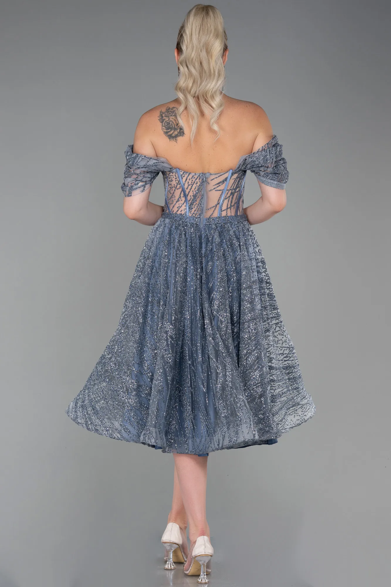 Grey-Indigo-Midi Invitation Dress ABK1810