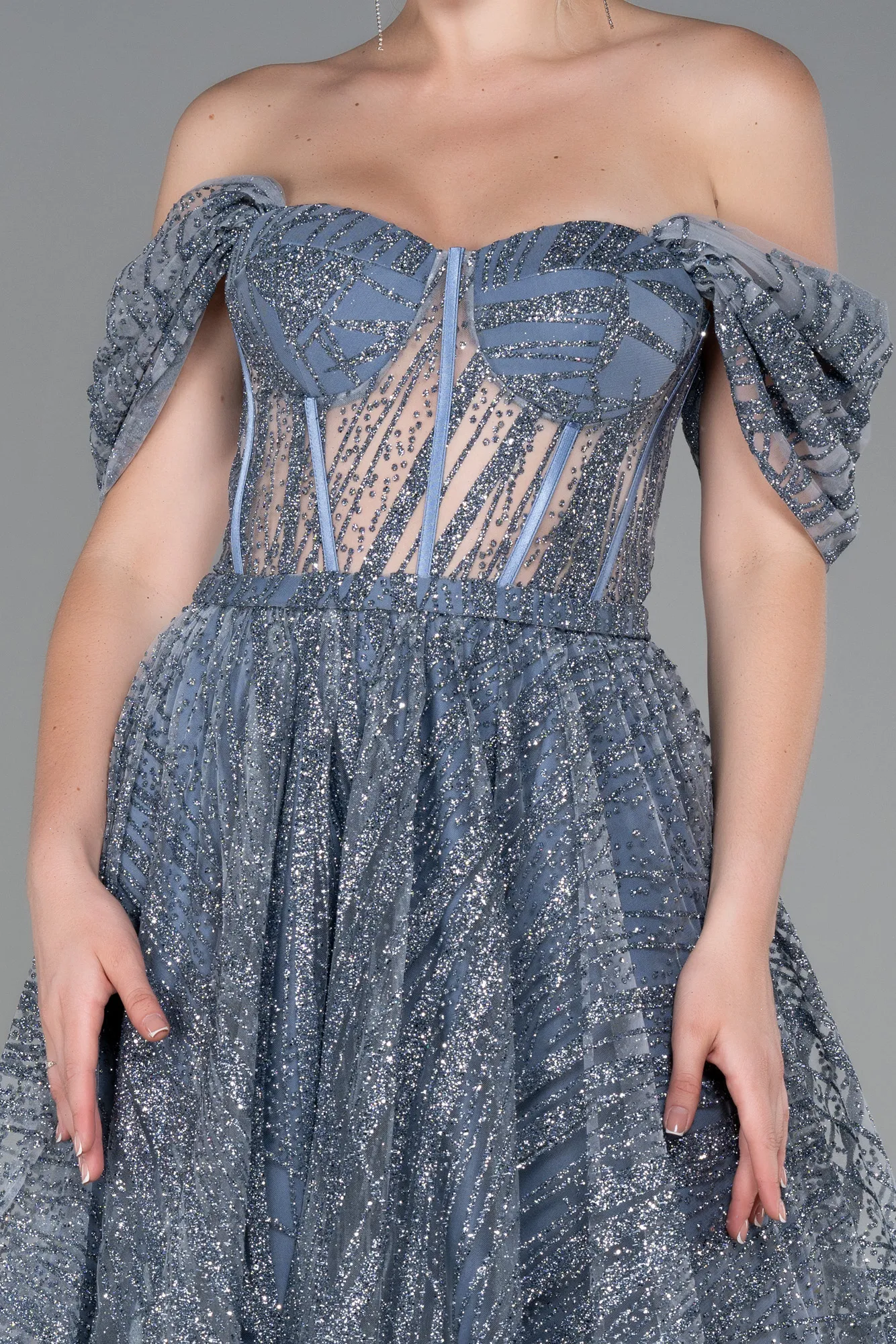 Grey-Indigo-Midi Invitation Dress ABK1810