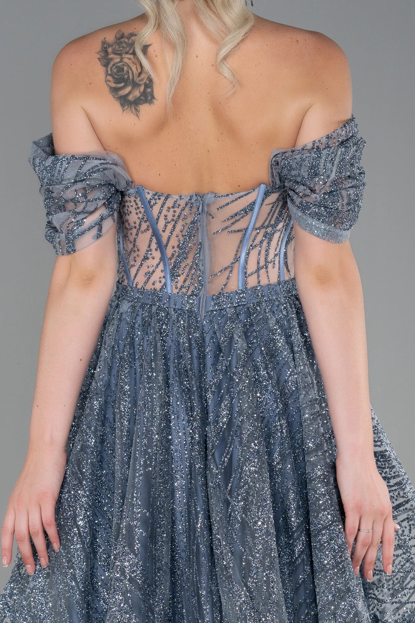 Grey-Indigo-Midi Invitation Dress ABK1810