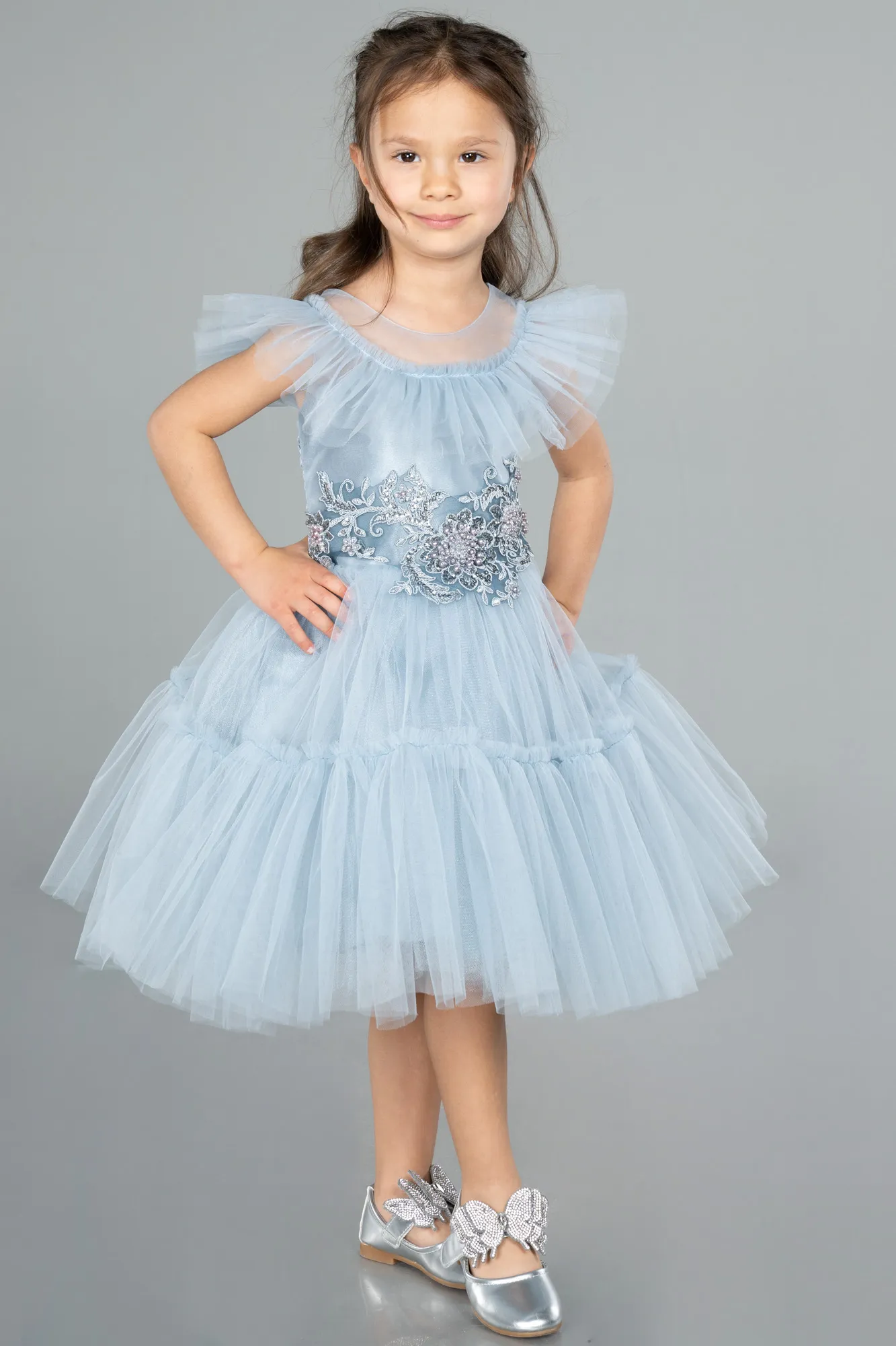 Grey-Indigo-Short Girl Dress ABK2067