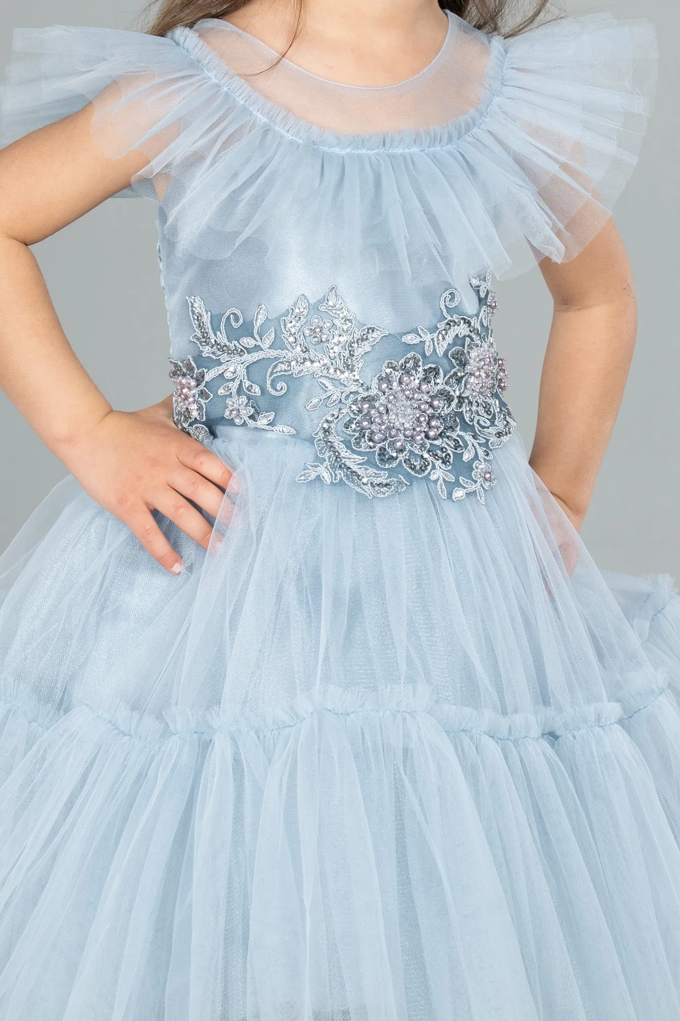 Grey-Indigo-Short Girl Dress ABK2067