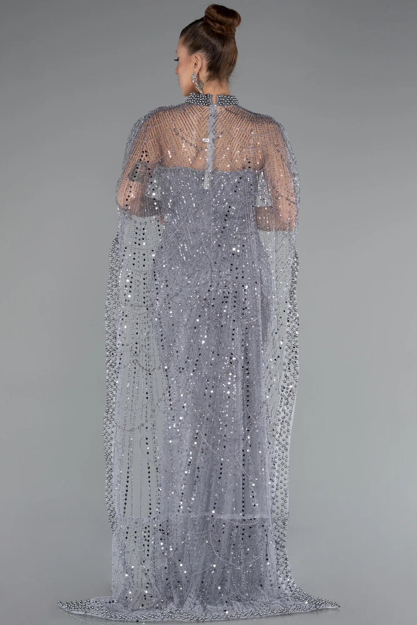 Grey-Long Beaded Evening Dress ABU5141