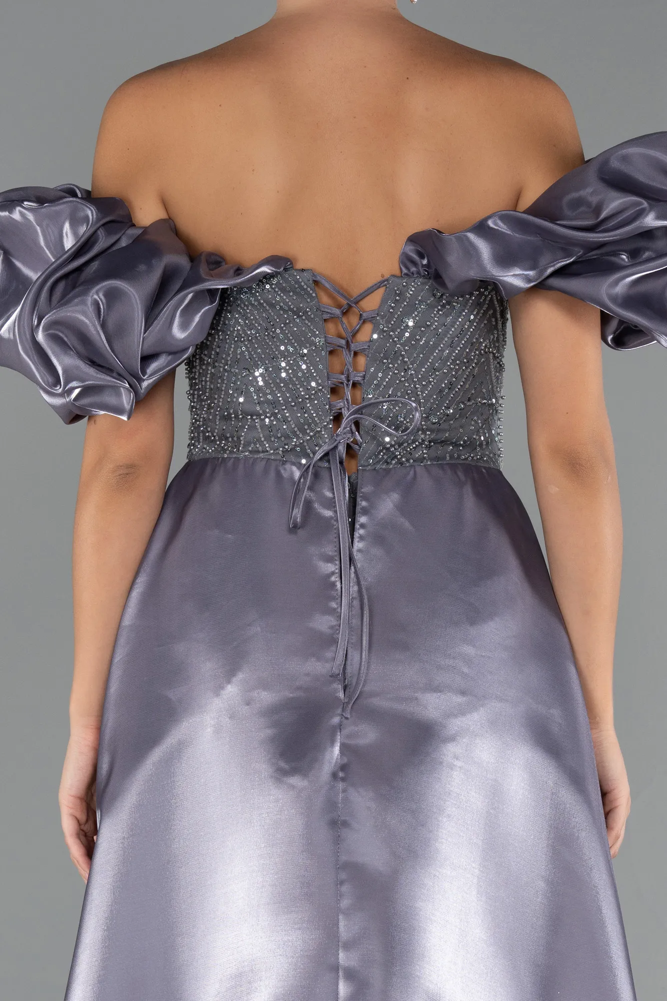 Grey-Long Beaded Evening Dress ABU5154