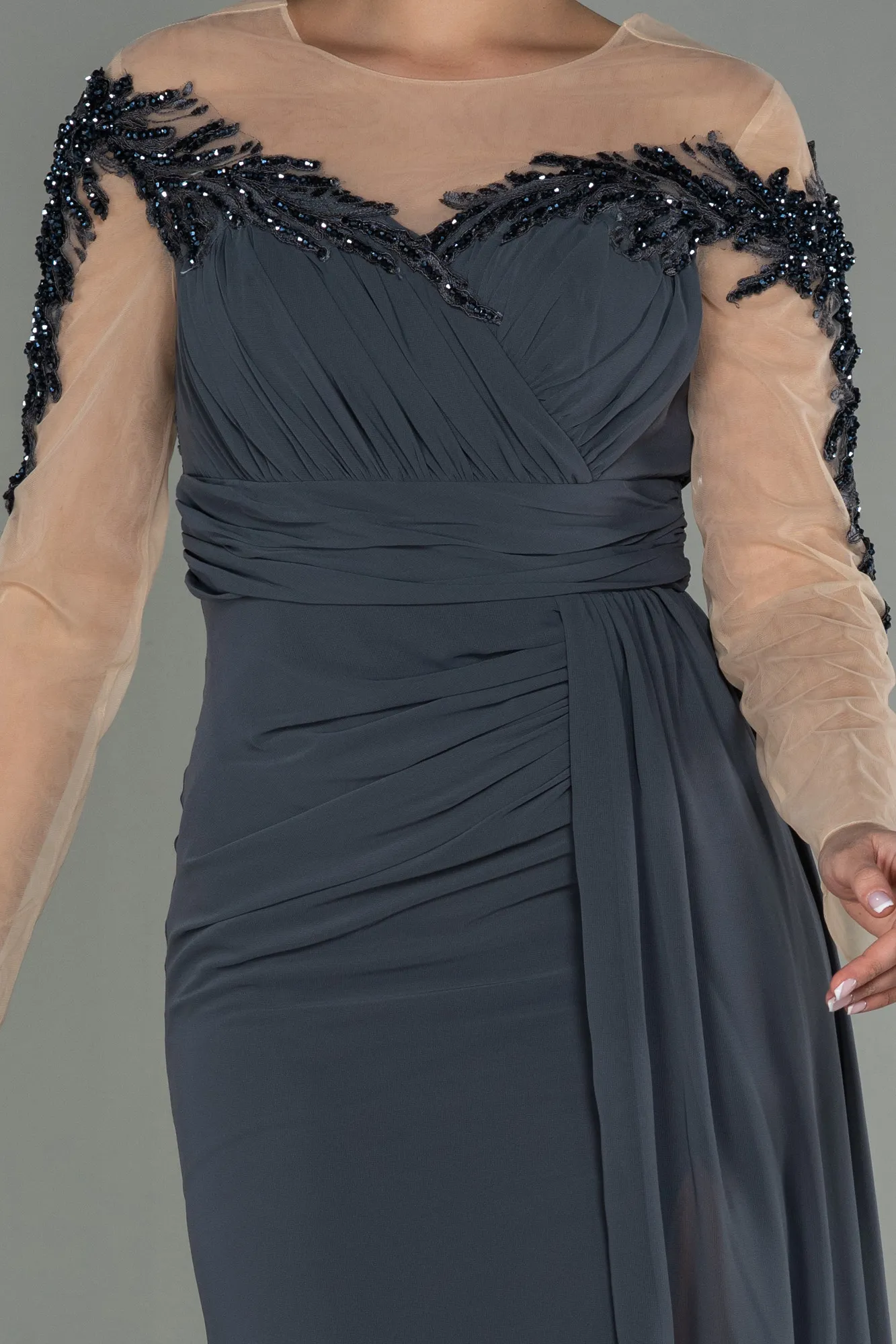 Grey-Long Chiffon Evening Dress ABU3012