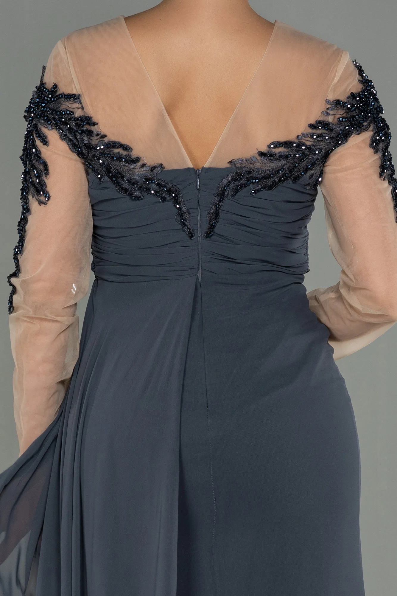 Grey-Long Chiffon Evening Dress ABU3012