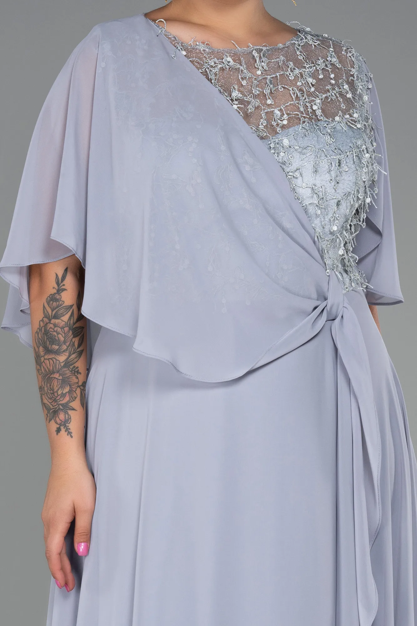 Grey-Long Chiffon Plus Size Evening Dress ABU3257