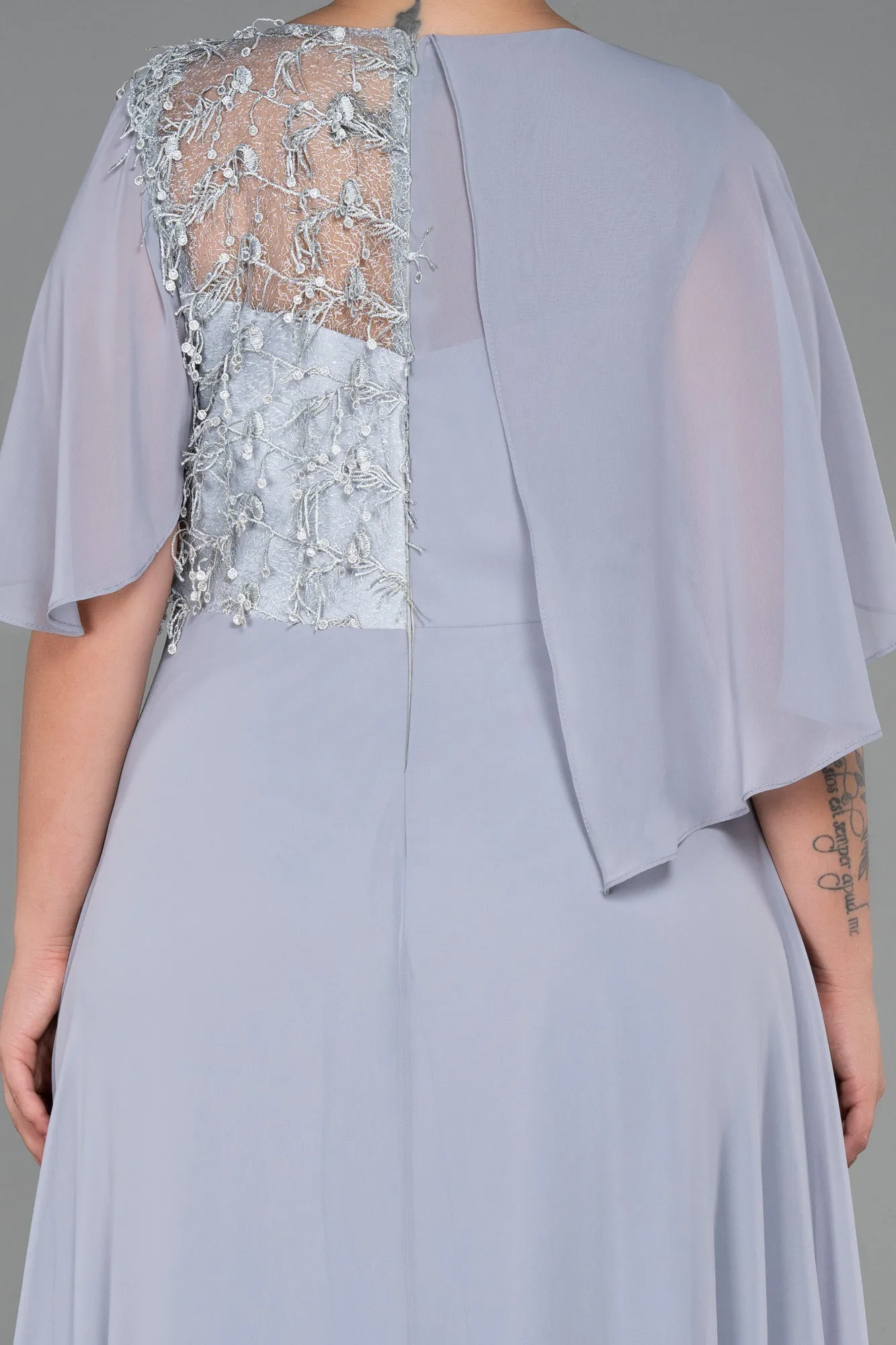 Grey-Long Chiffon Plus Size Evening Dress ABU3257