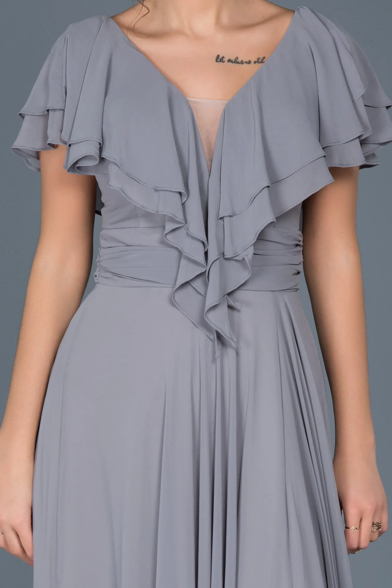 Grey-Long Plus Size Evening Dress ABU032