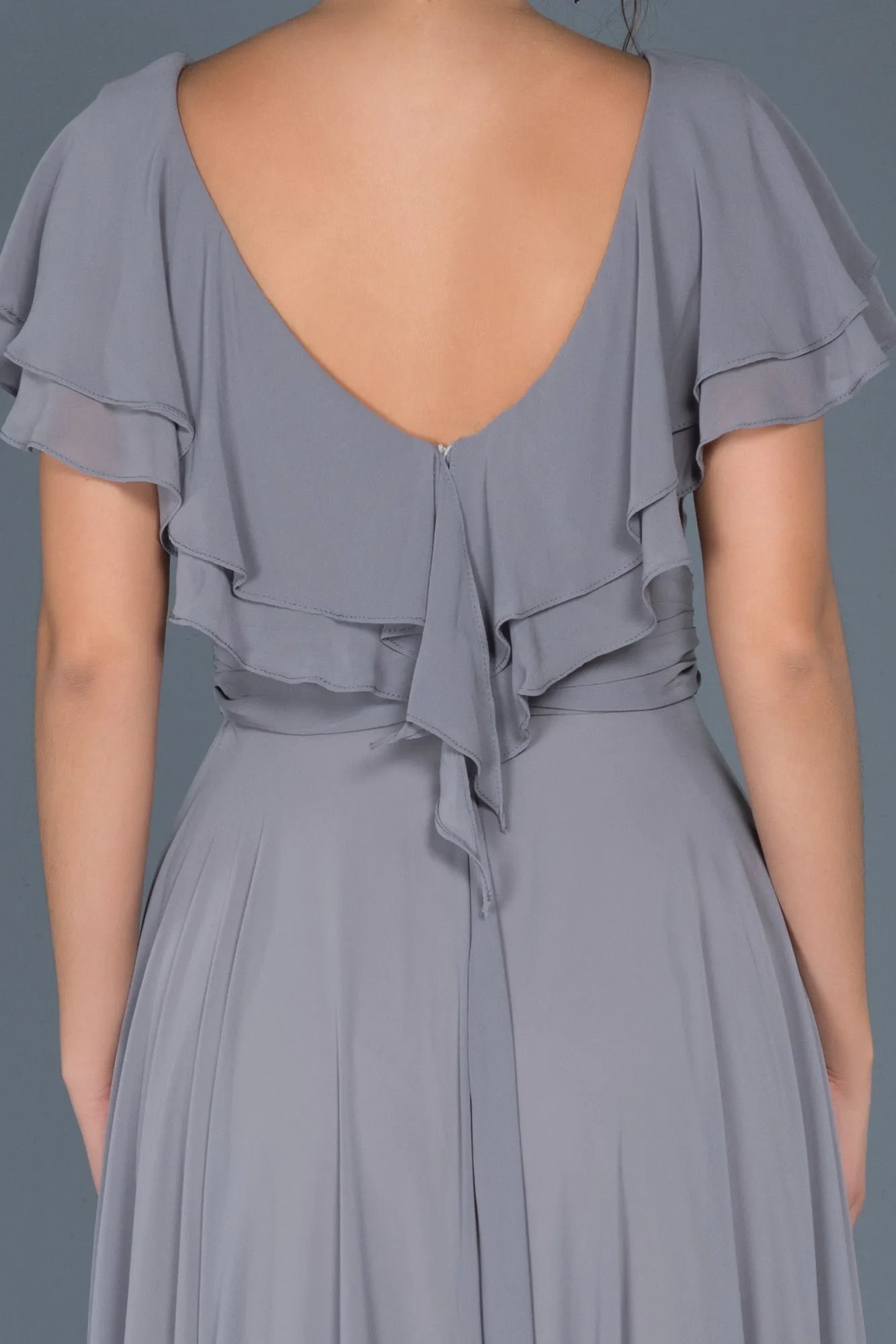 Grey-Long Plus Size Evening Dress ABU032