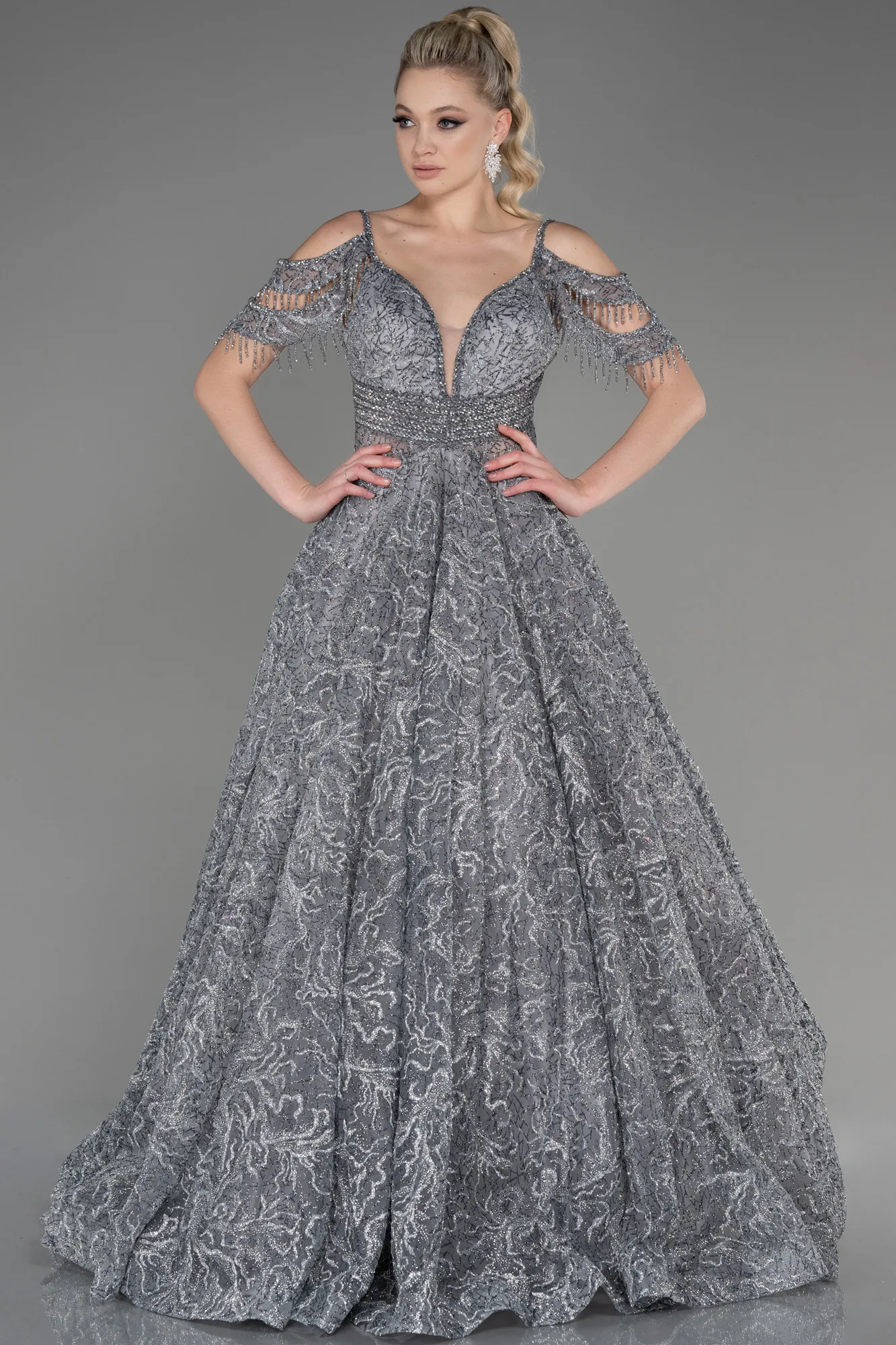 Grey-Long Evening Dress ABU3708