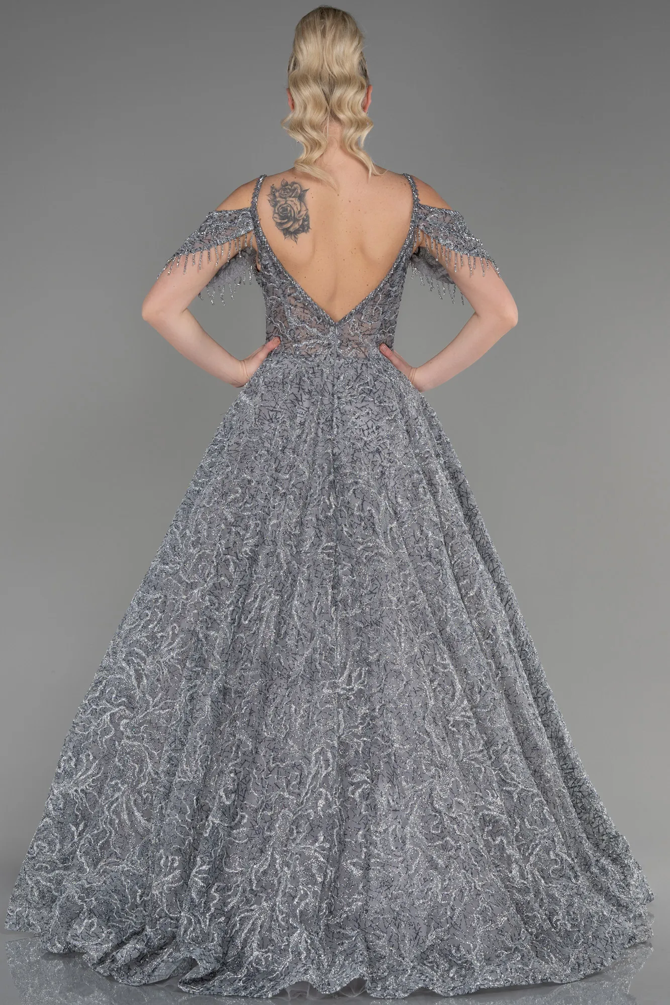 Grey-Long Evening Dress ABU3708