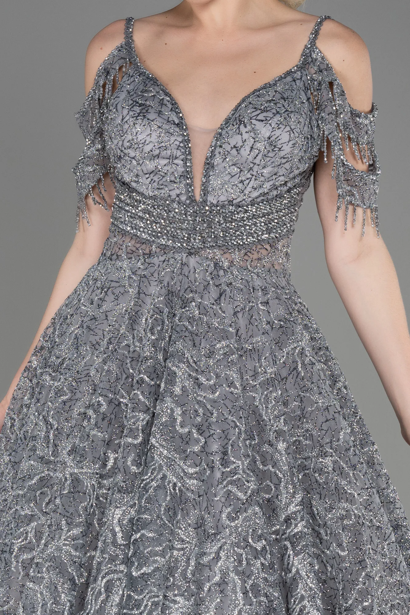 Grey-Long Evening Dress ABU3708