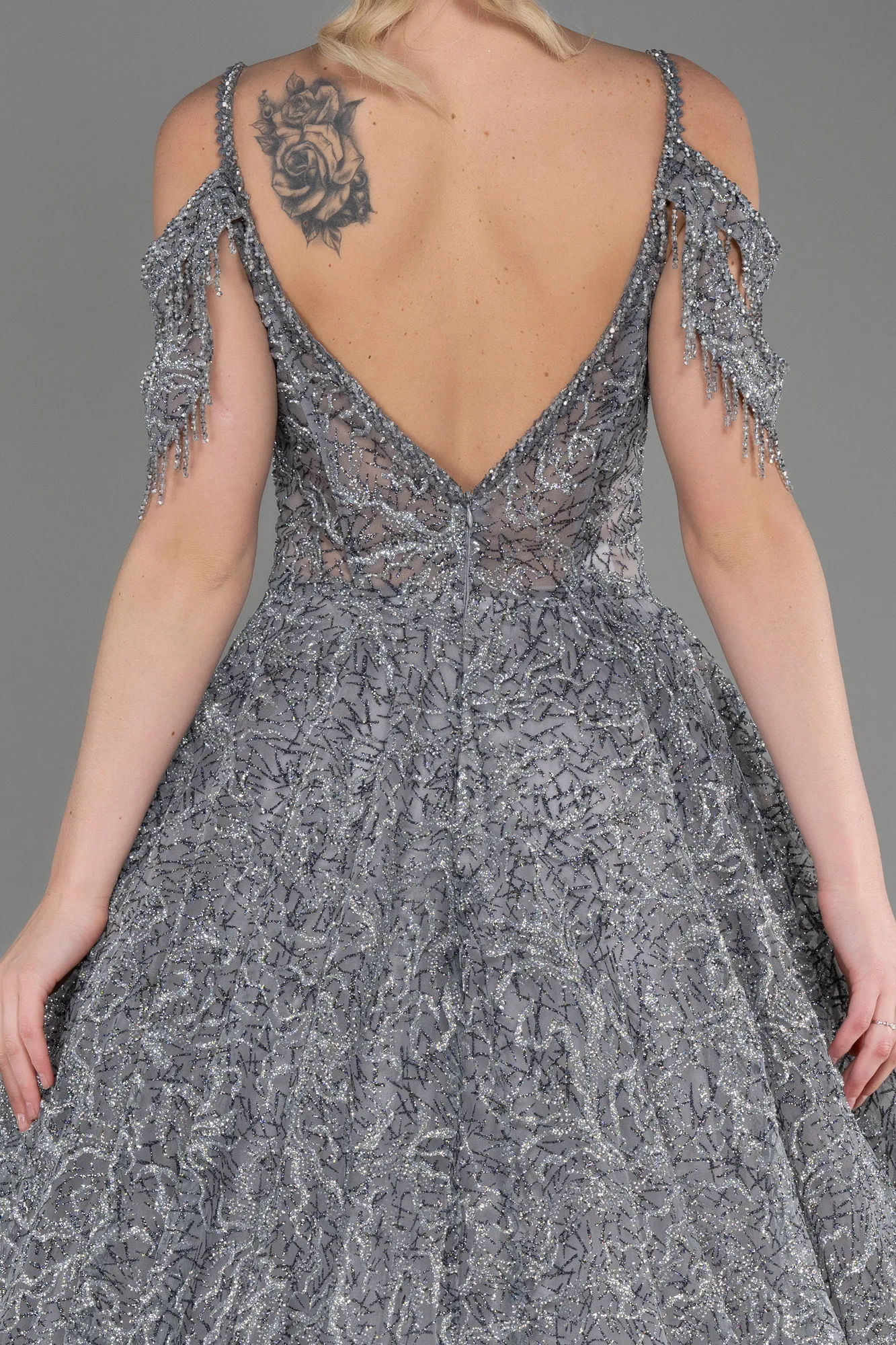 Grey-Long Evening Dress ABU3708