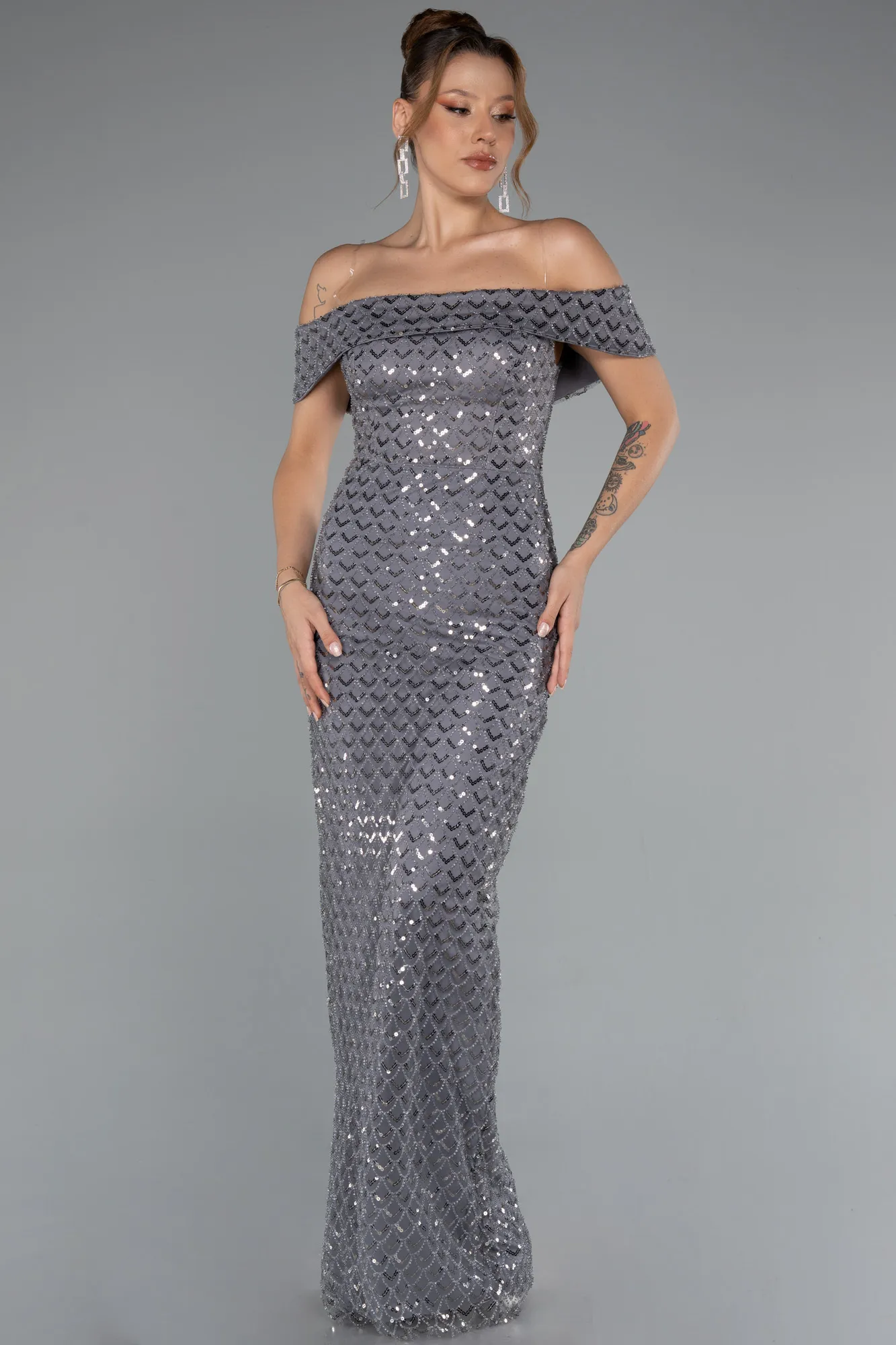 Grey-Long Evening Dress ABU5186