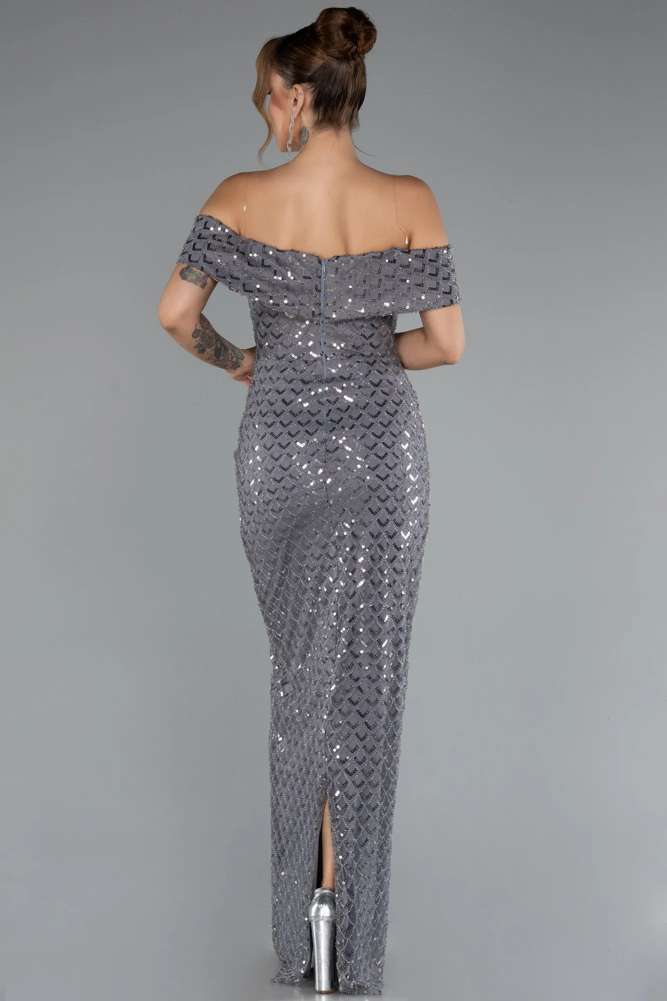 Grey-Long Evening Dress ABU5186