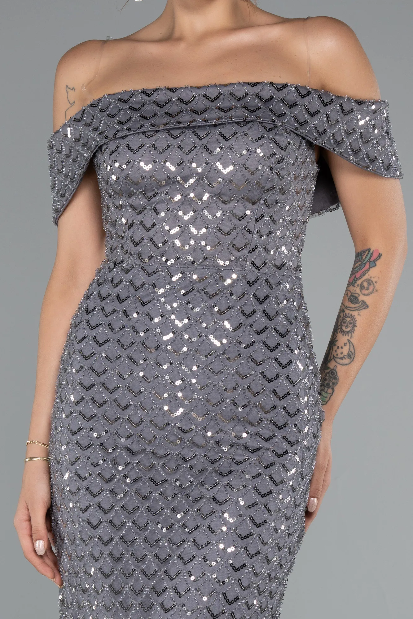 Grey-Long Evening Dress ABU5186