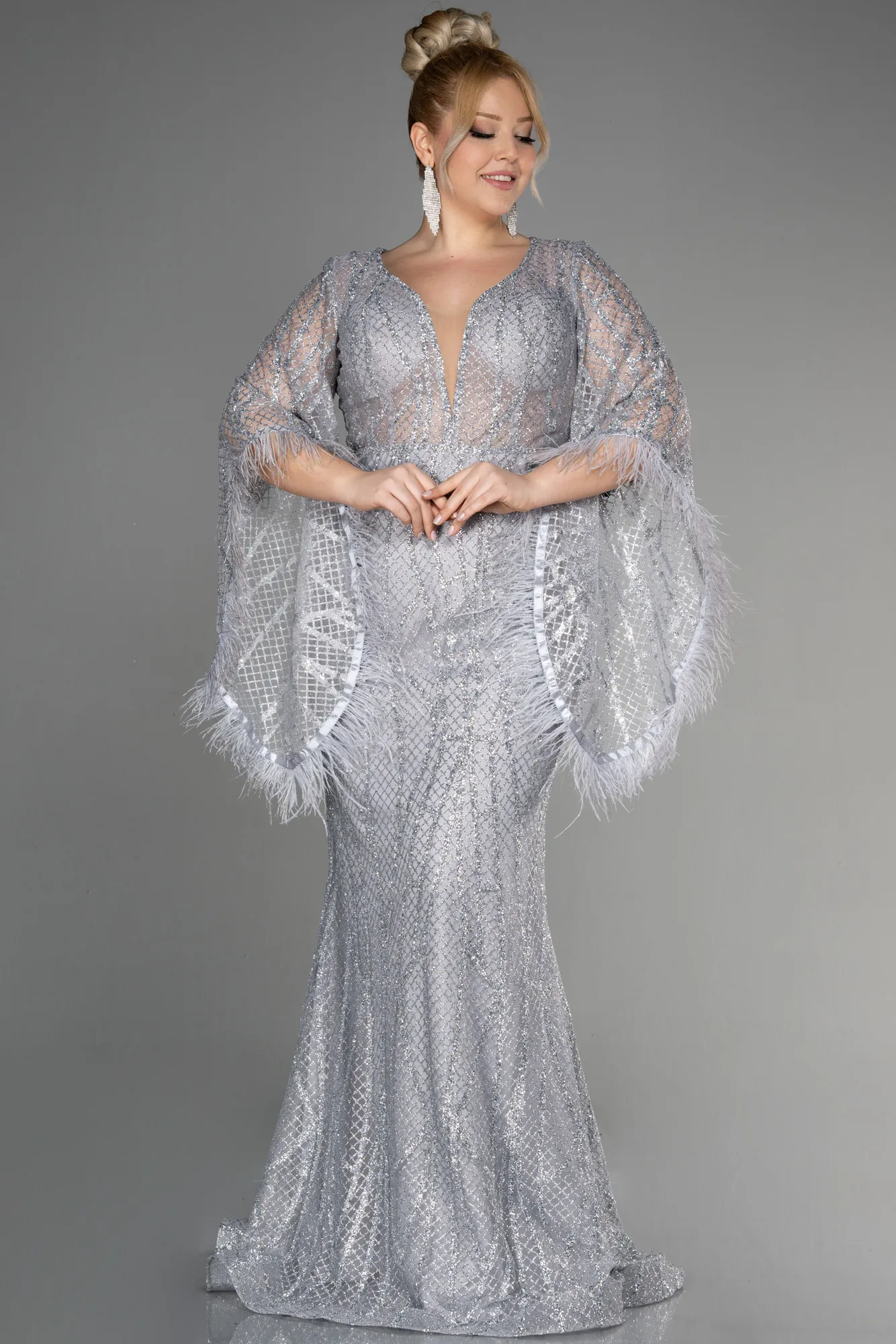 Grey-Long Oversized Evening Dress ABU1219