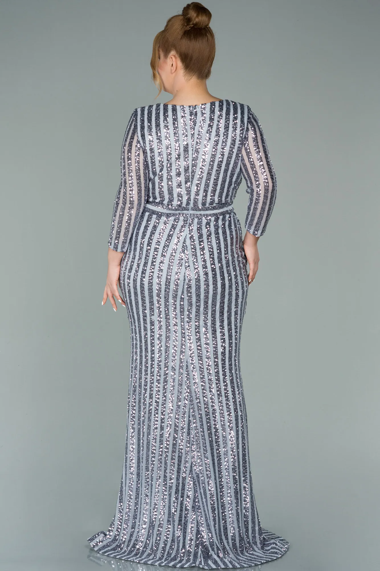 Grey-Long Oversized Mermaid Evening Dress ABU1043