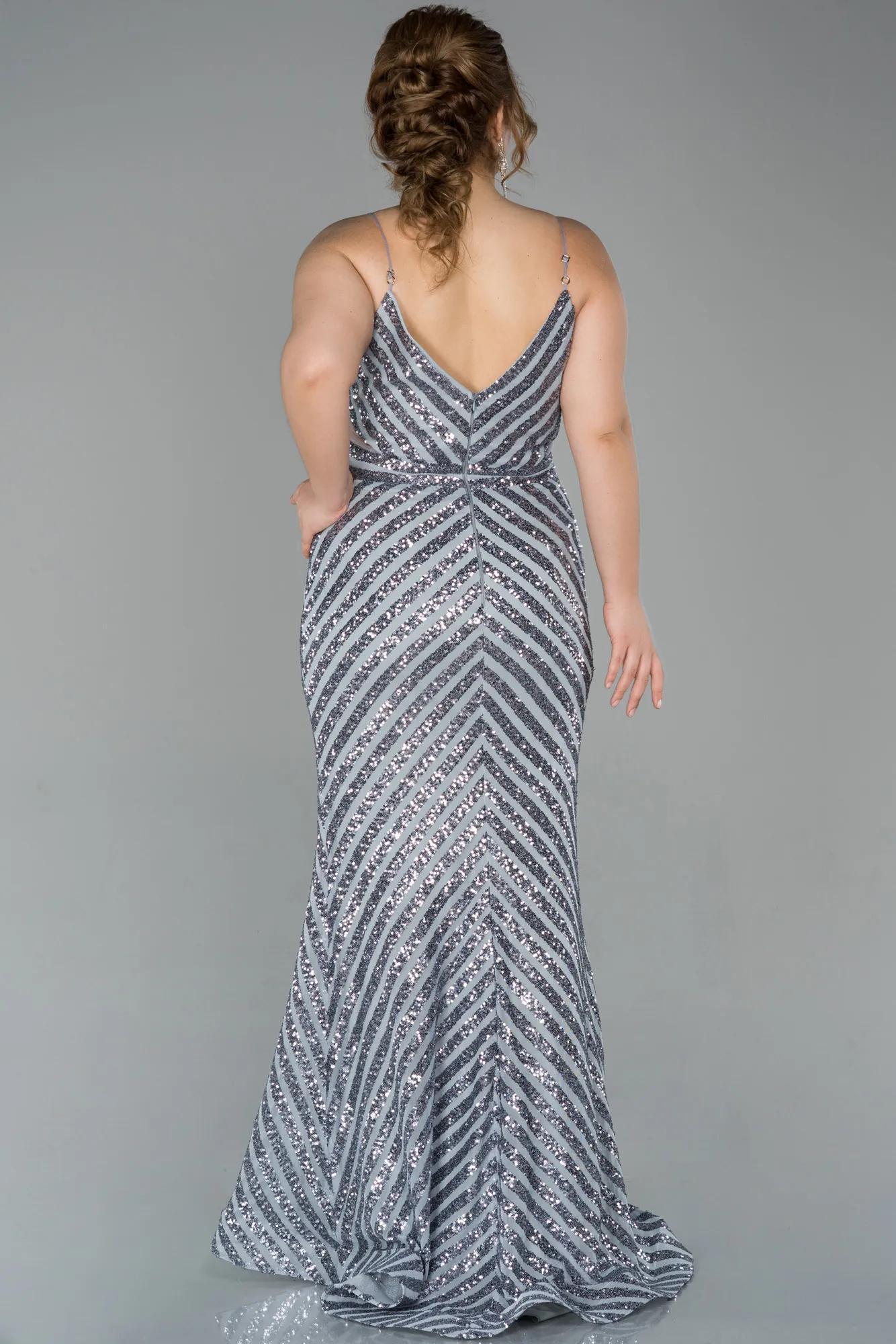 Grey-Long Plus Size Evening Dress ABU1661
