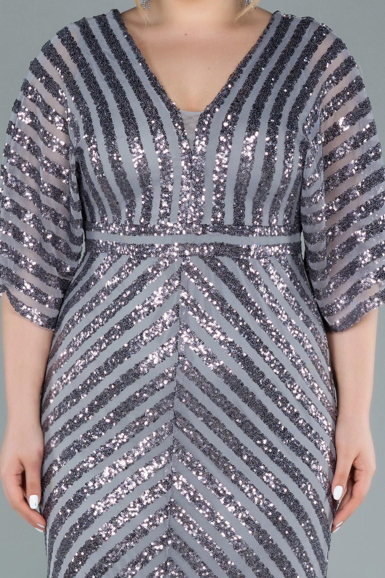 Grey-Long Plus Size Evening Dress ABU2309