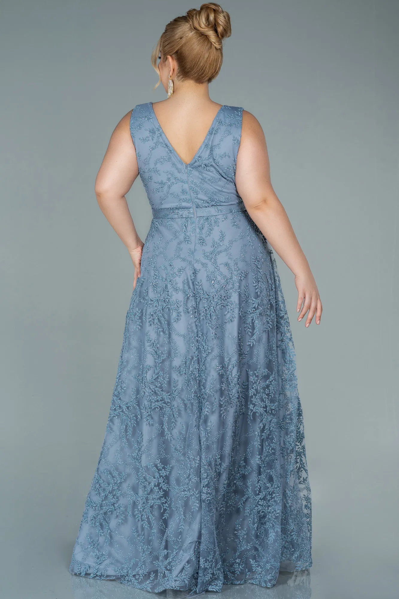Grey-Long Plus Size Evening Dress ABU2537
