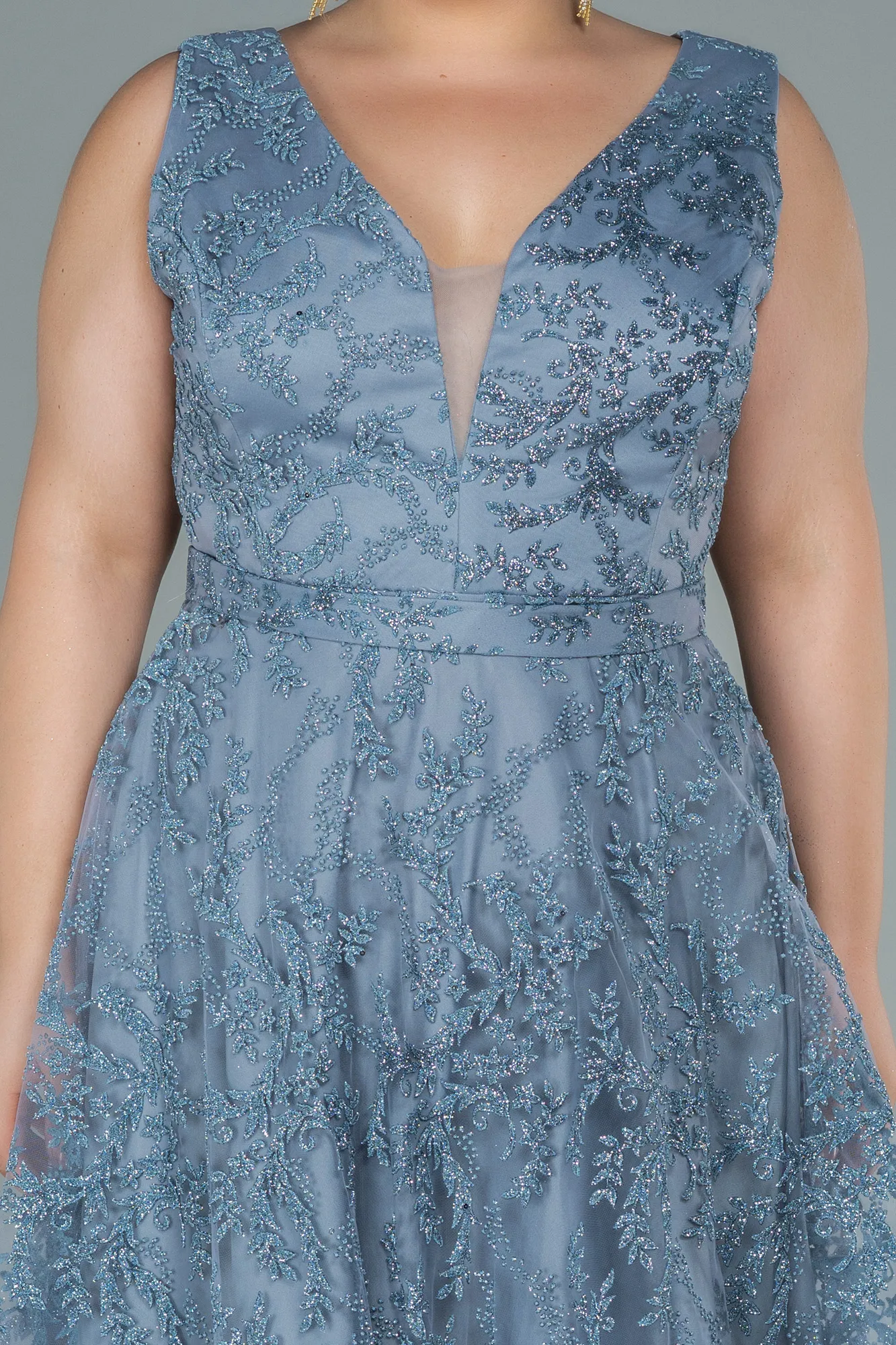 Grey-Long Plus Size Evening Dress ABU2537