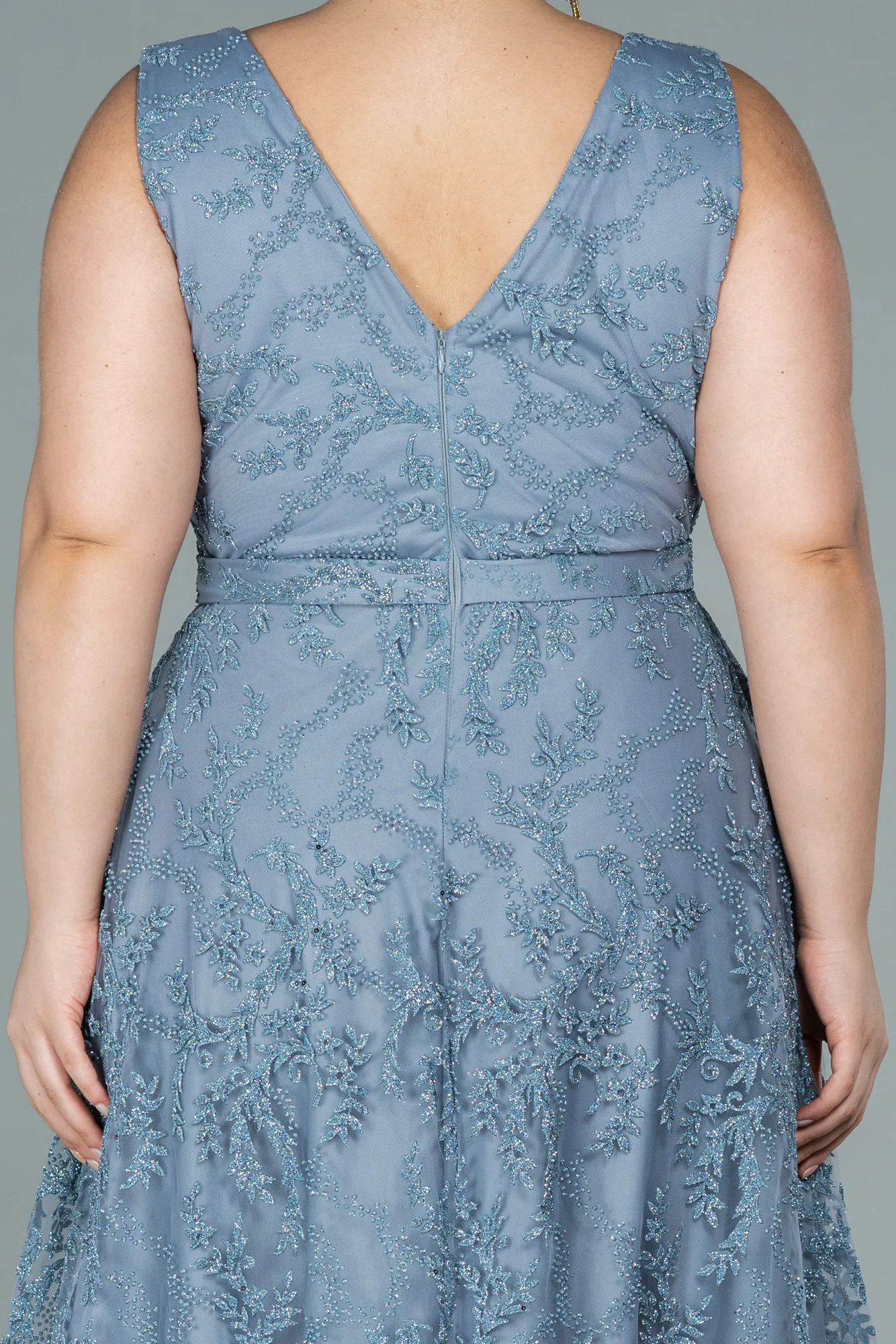 Grey-Long Plus Size Evening Dress ABU2537