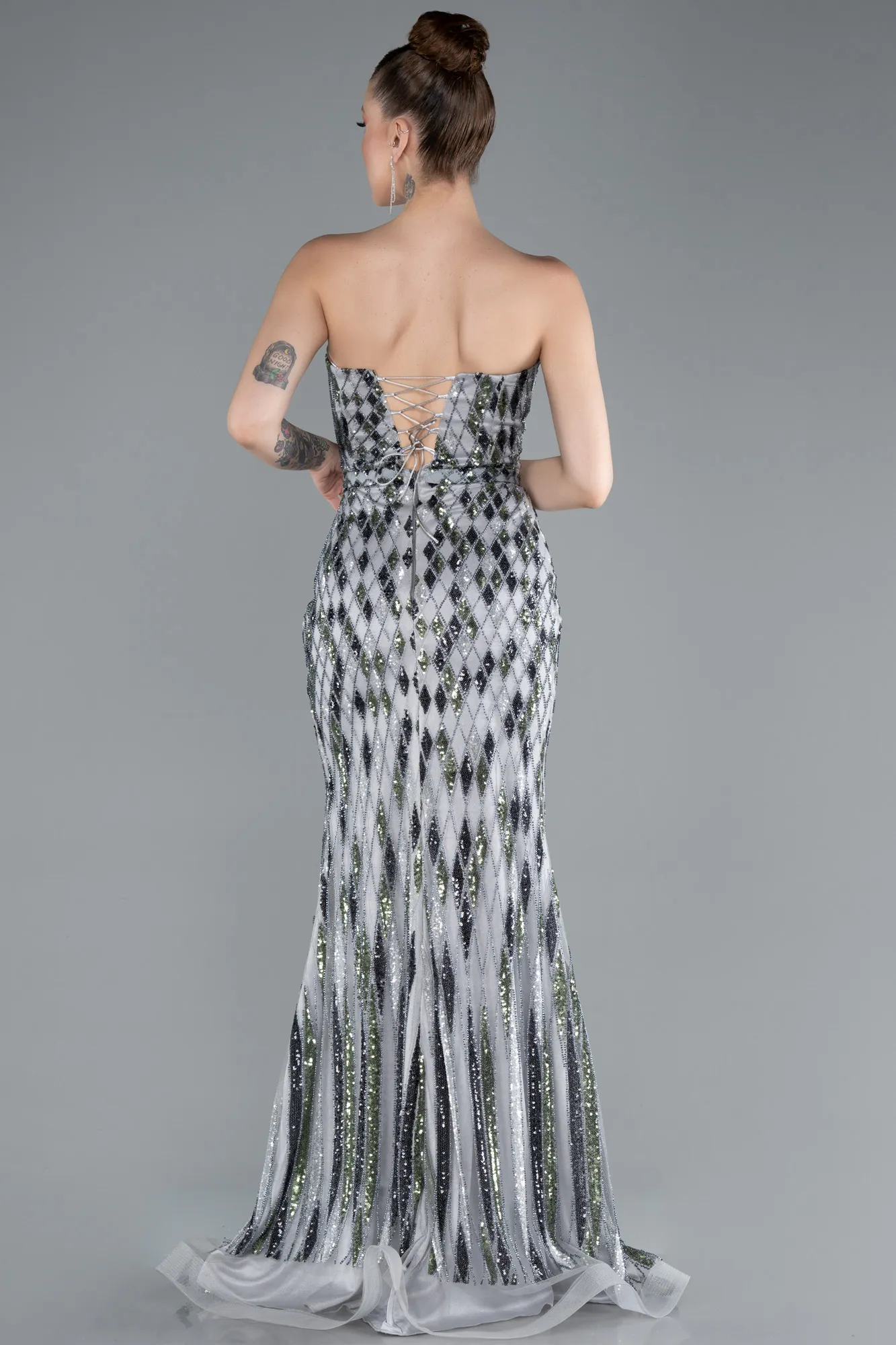 Grey-Long Plus Size Evening Dress ABU4899