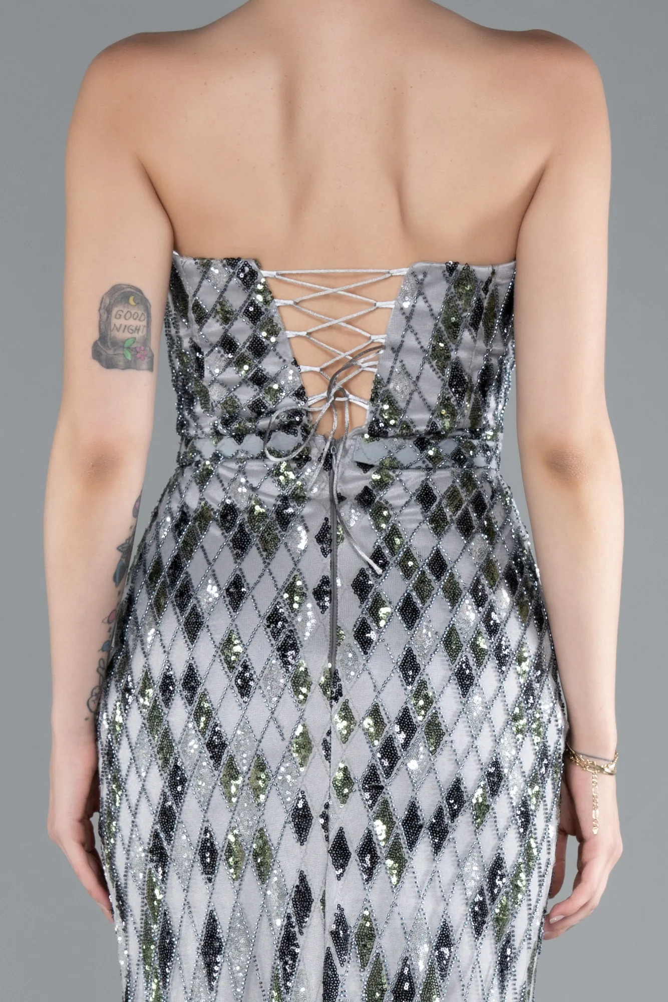 Grey-Long Plus Size Evening Dress ABU4899