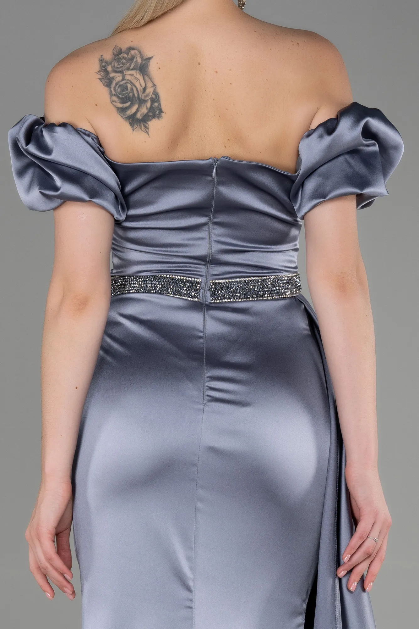 Grey-Long Satin Evening Dress ABU3331