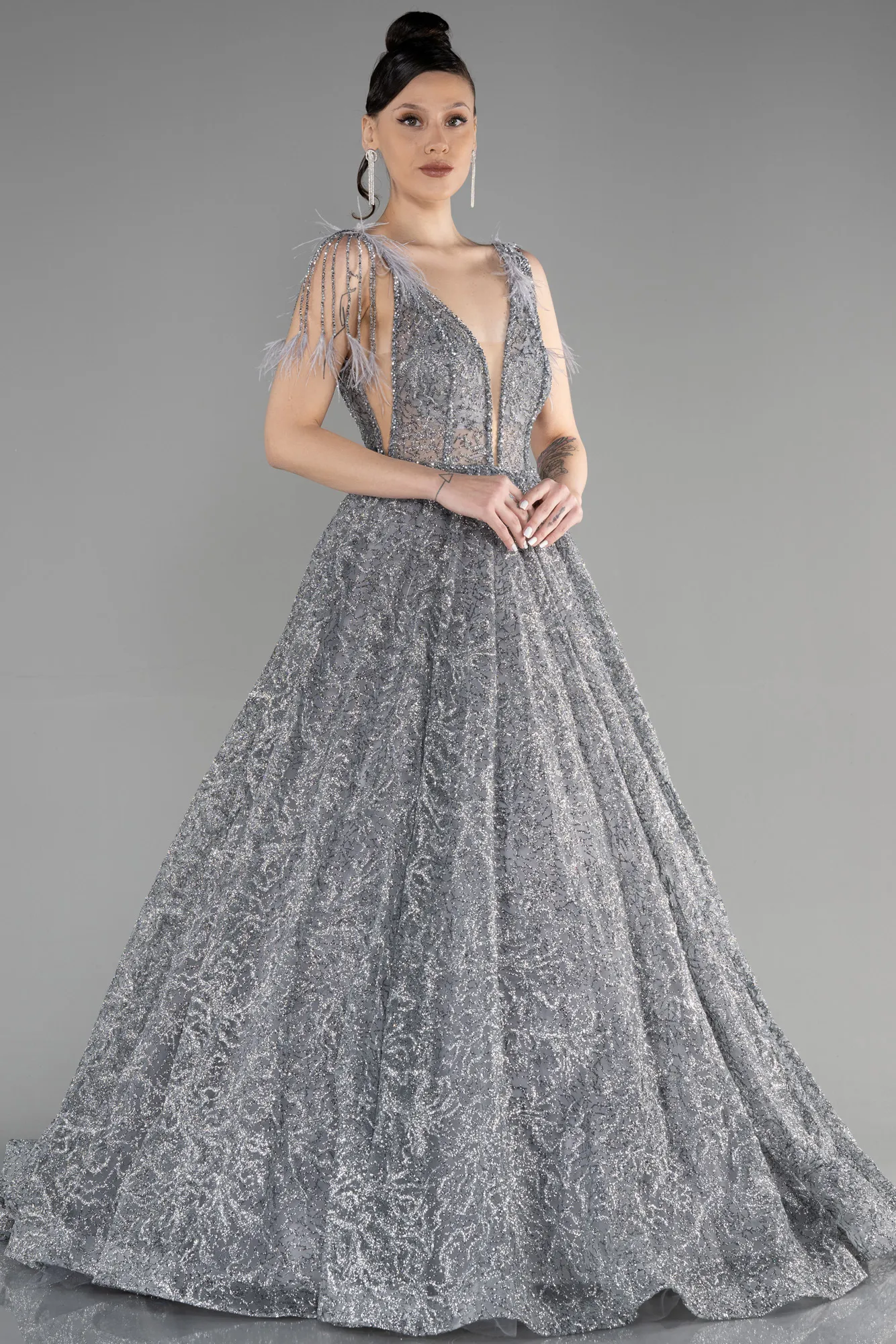 Grey-Long Special Design Engagement Dress ABU3557