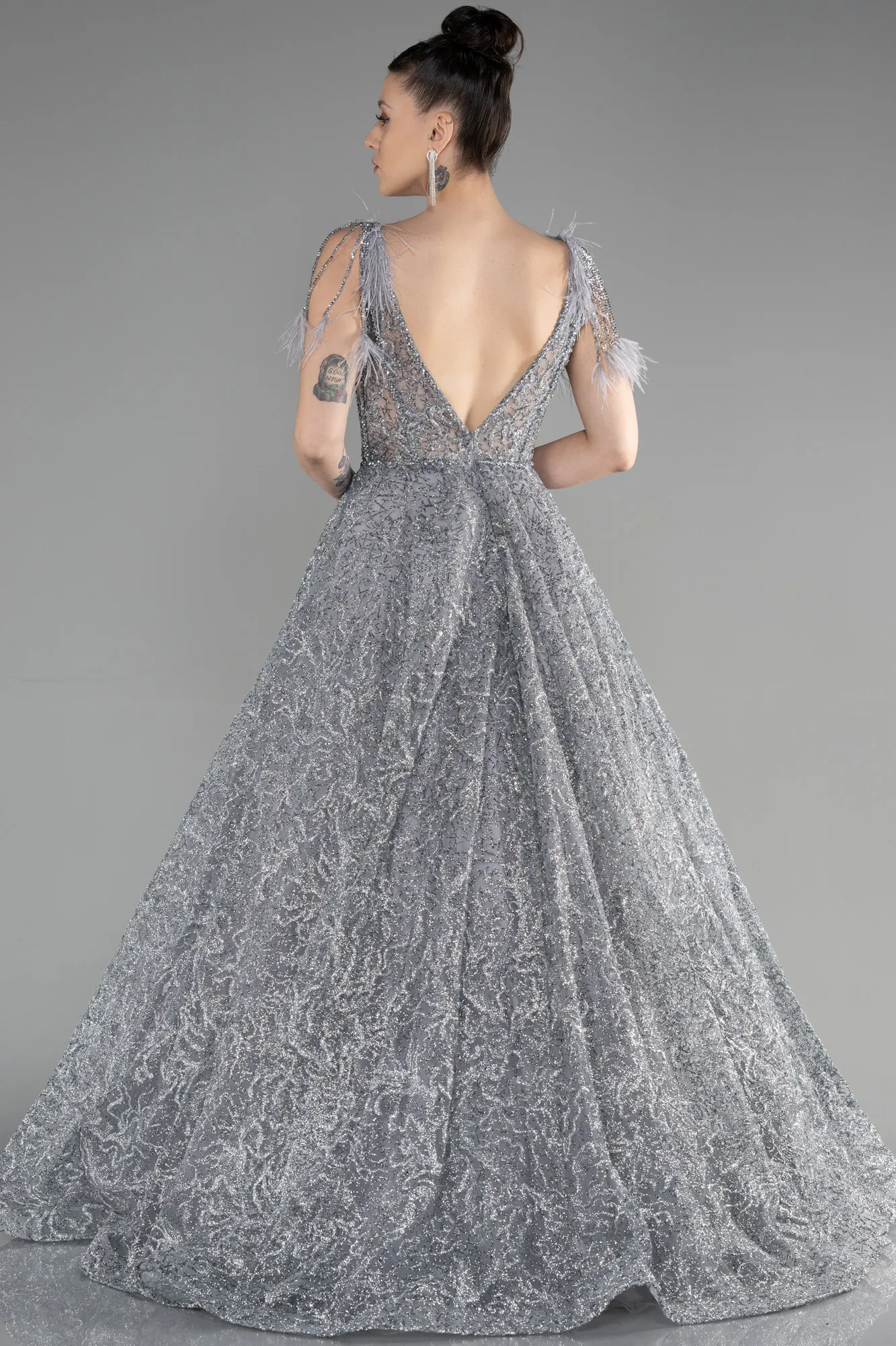 Grey-Long Special Design Engagement Dress ABU3557