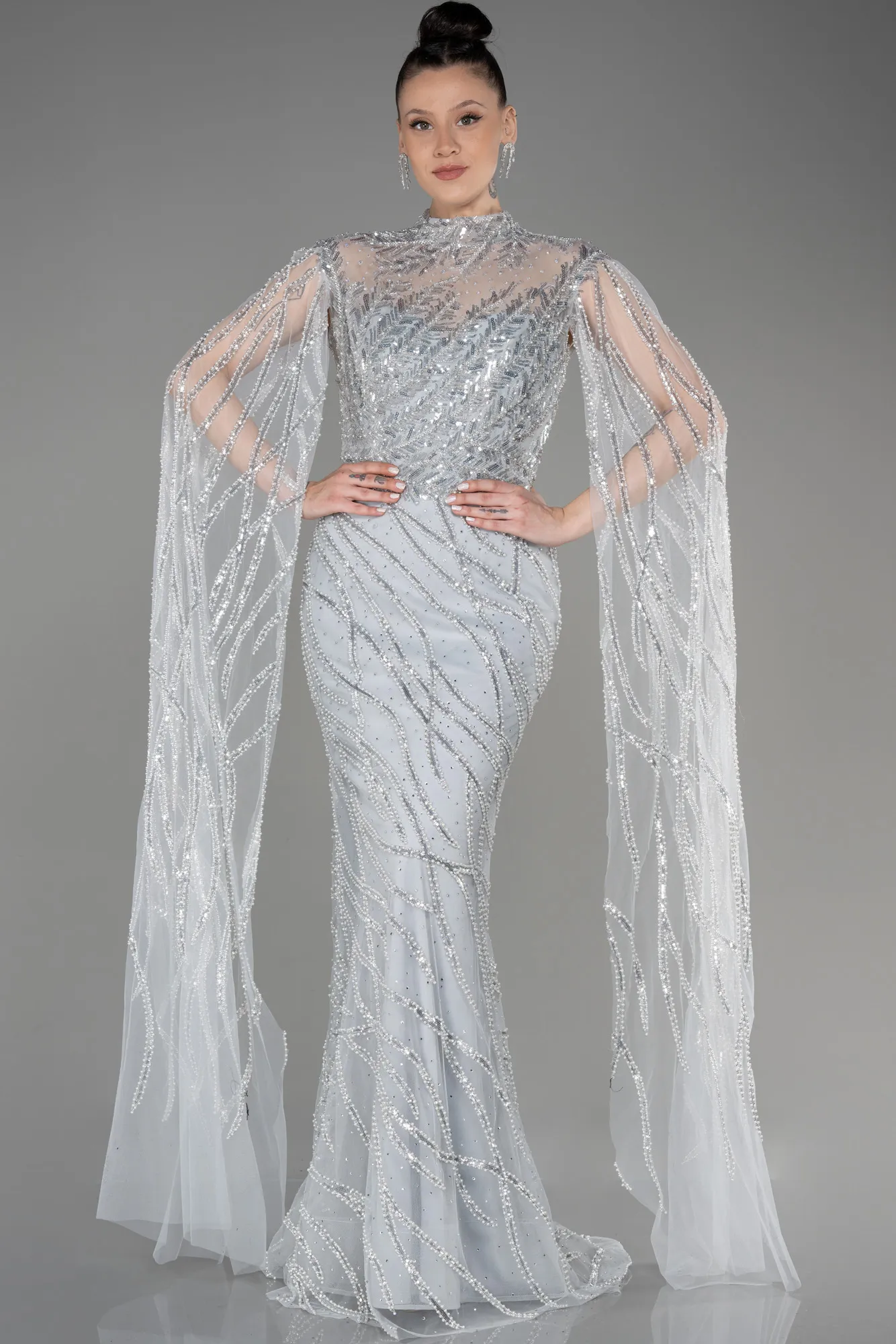 Grey-Long Special Design Engagement Dress ABU3797