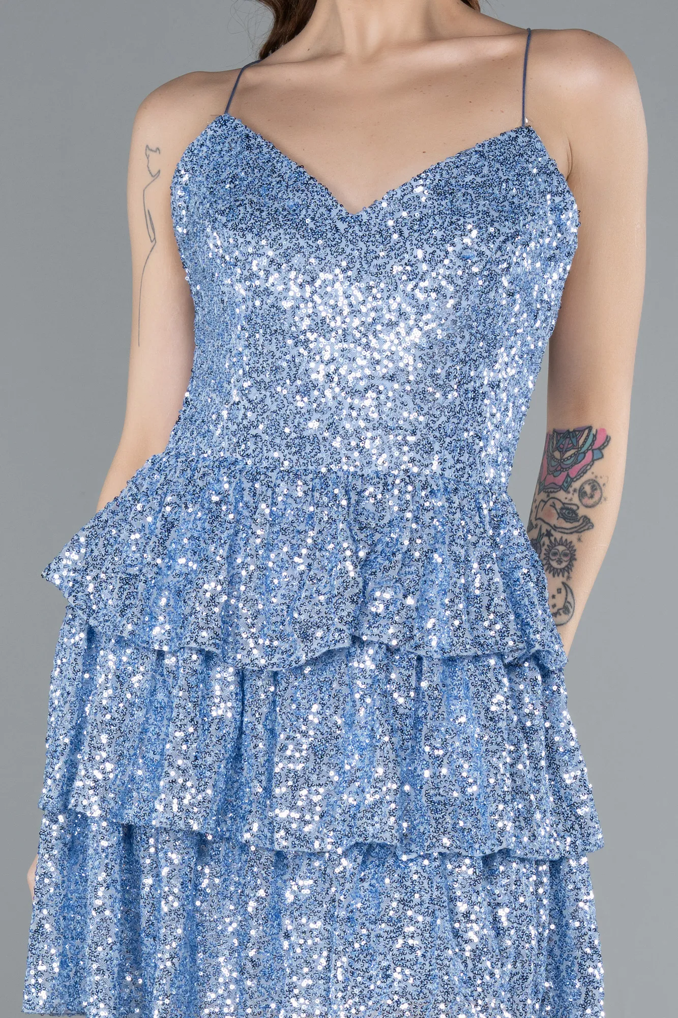 Ice Blue-Backless Mini Sequin Party Dress ABK2270