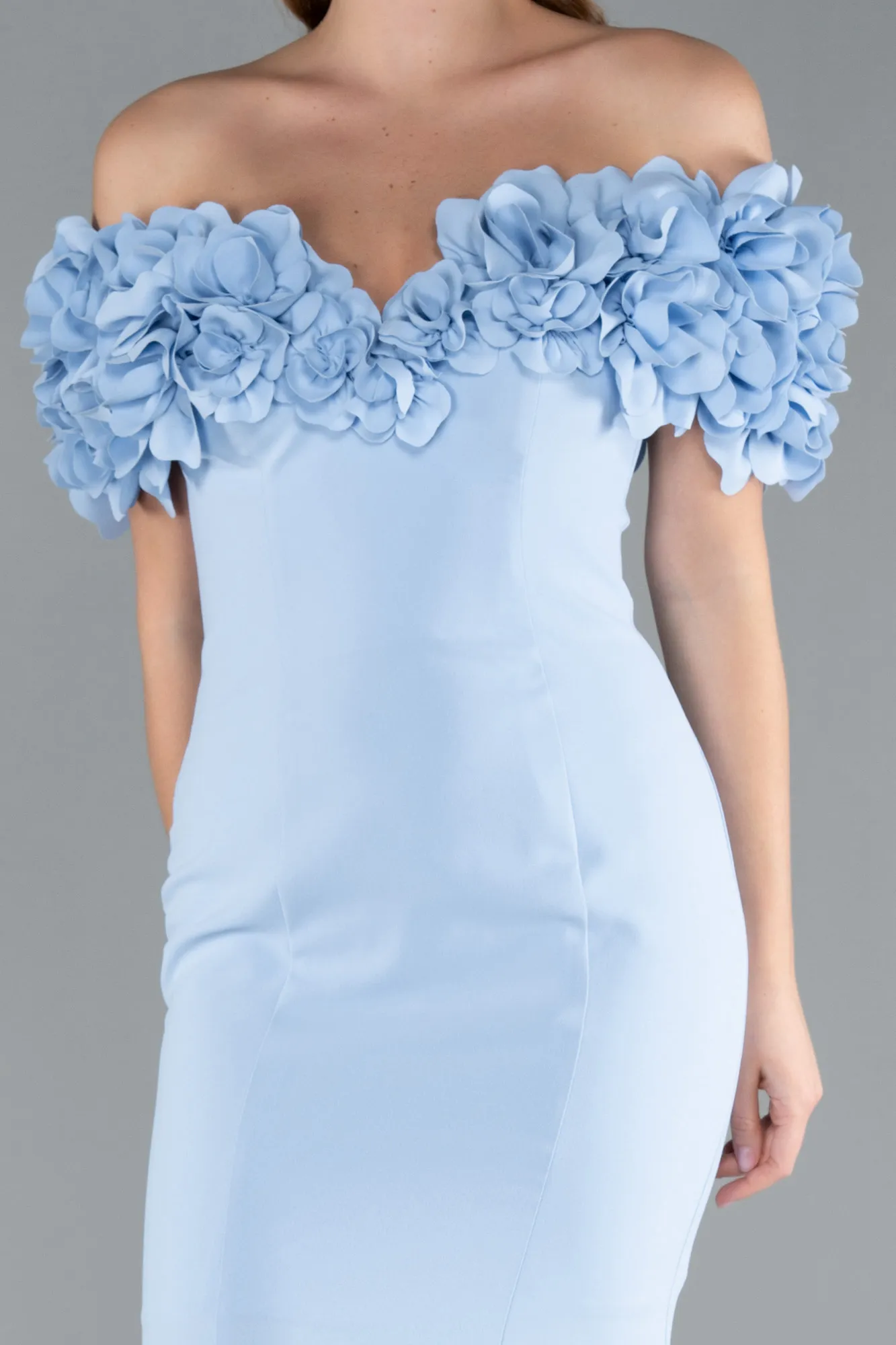 Ice Blue-Boat Neck Slit Long Evening Dress ABU4080