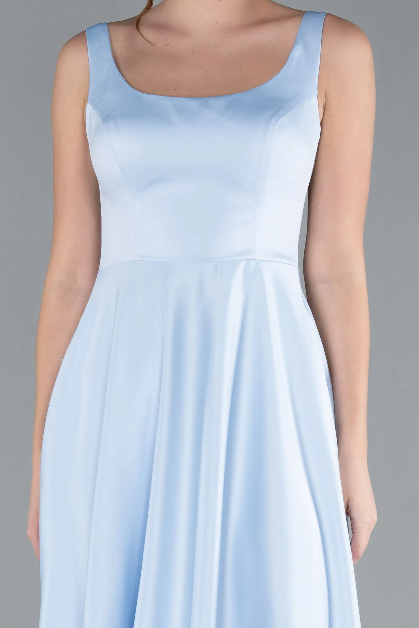 Ice Blue-Elegant Scoop Neck Sleeveless Midi Satin Cocktail Dress ABK2234