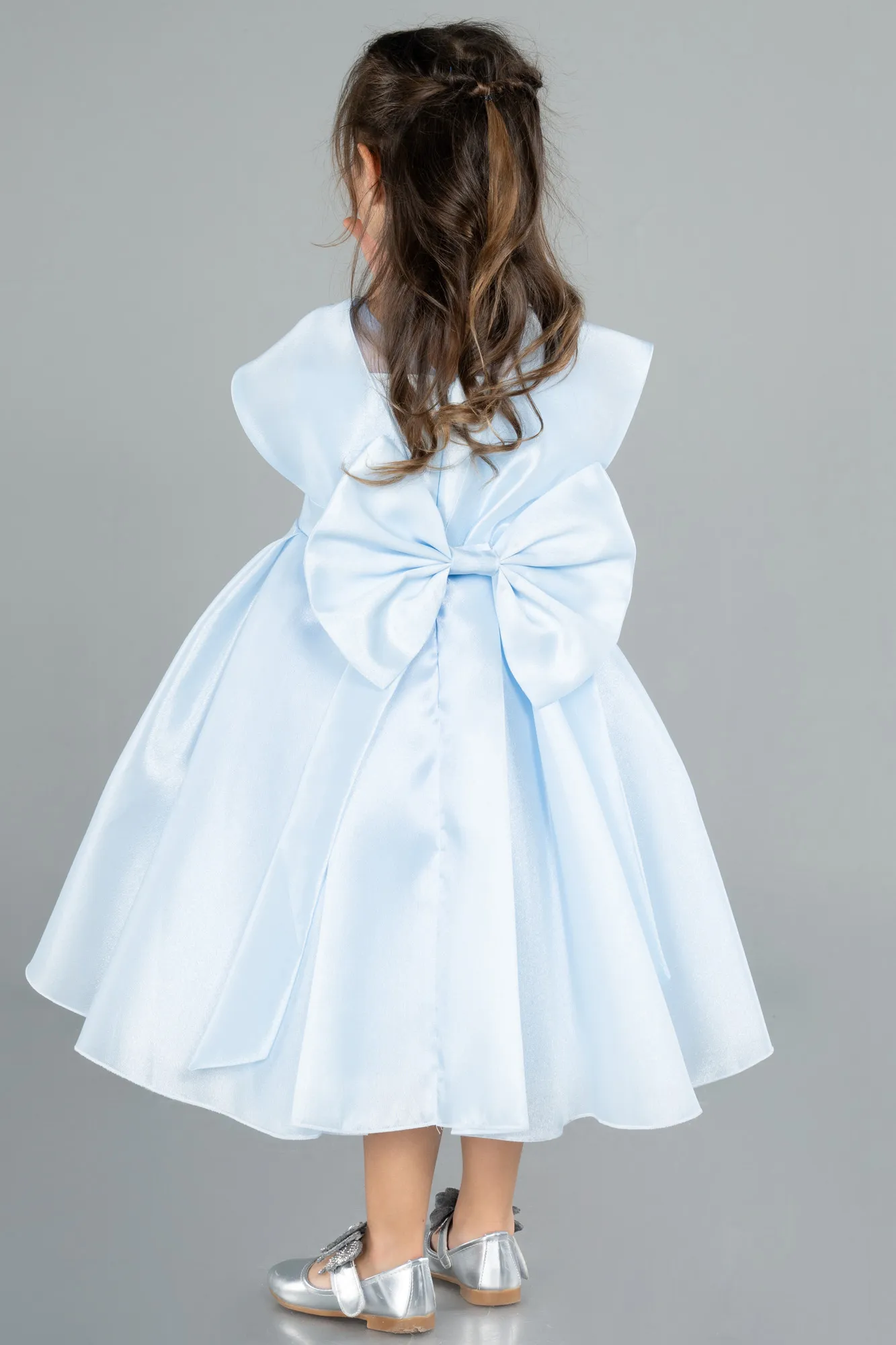 Ice Blue-Front Short Back Long Girl Dress ABO113