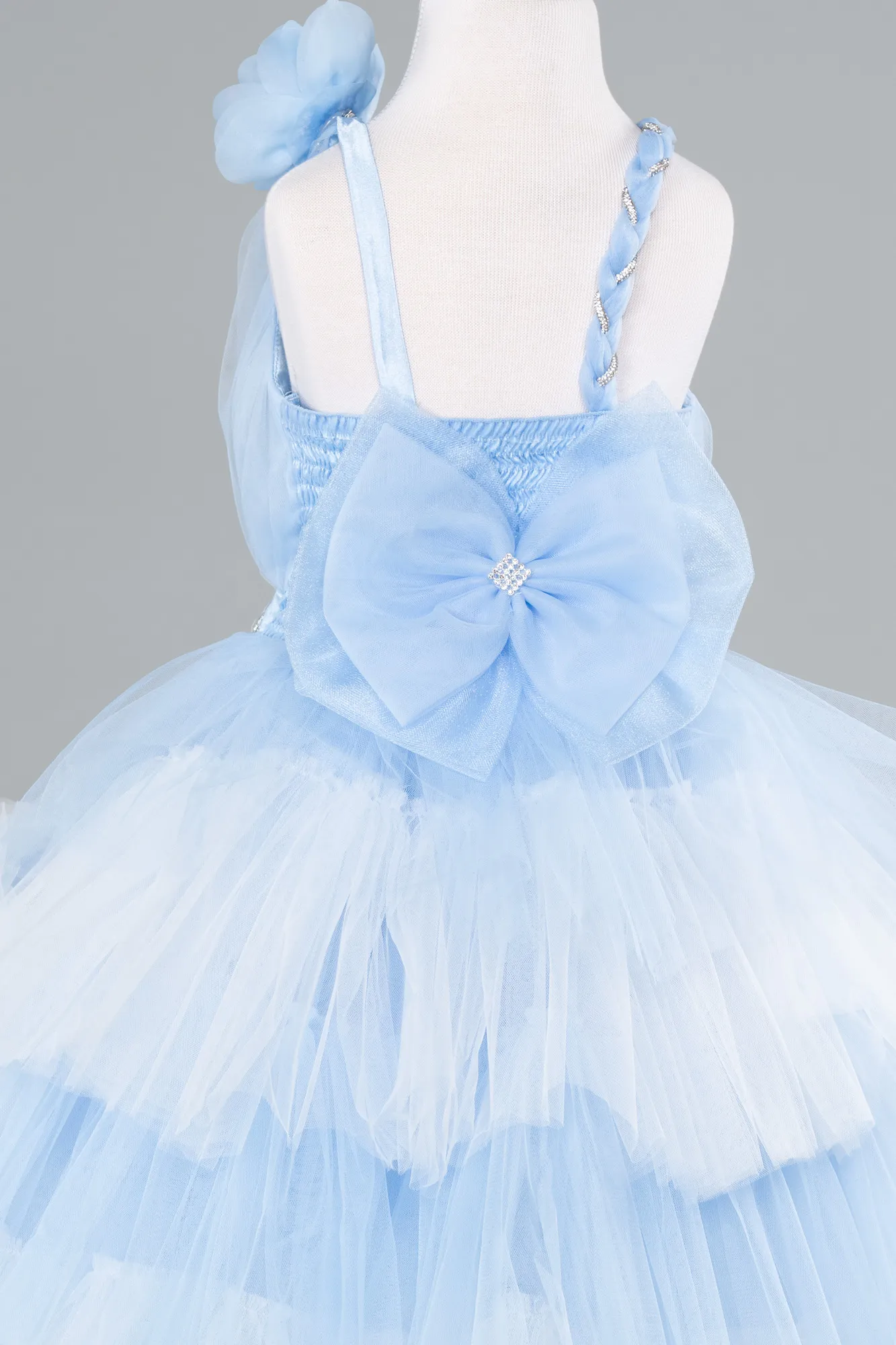 Ice Blue-Front Short Back Long Girl Dress ABO114