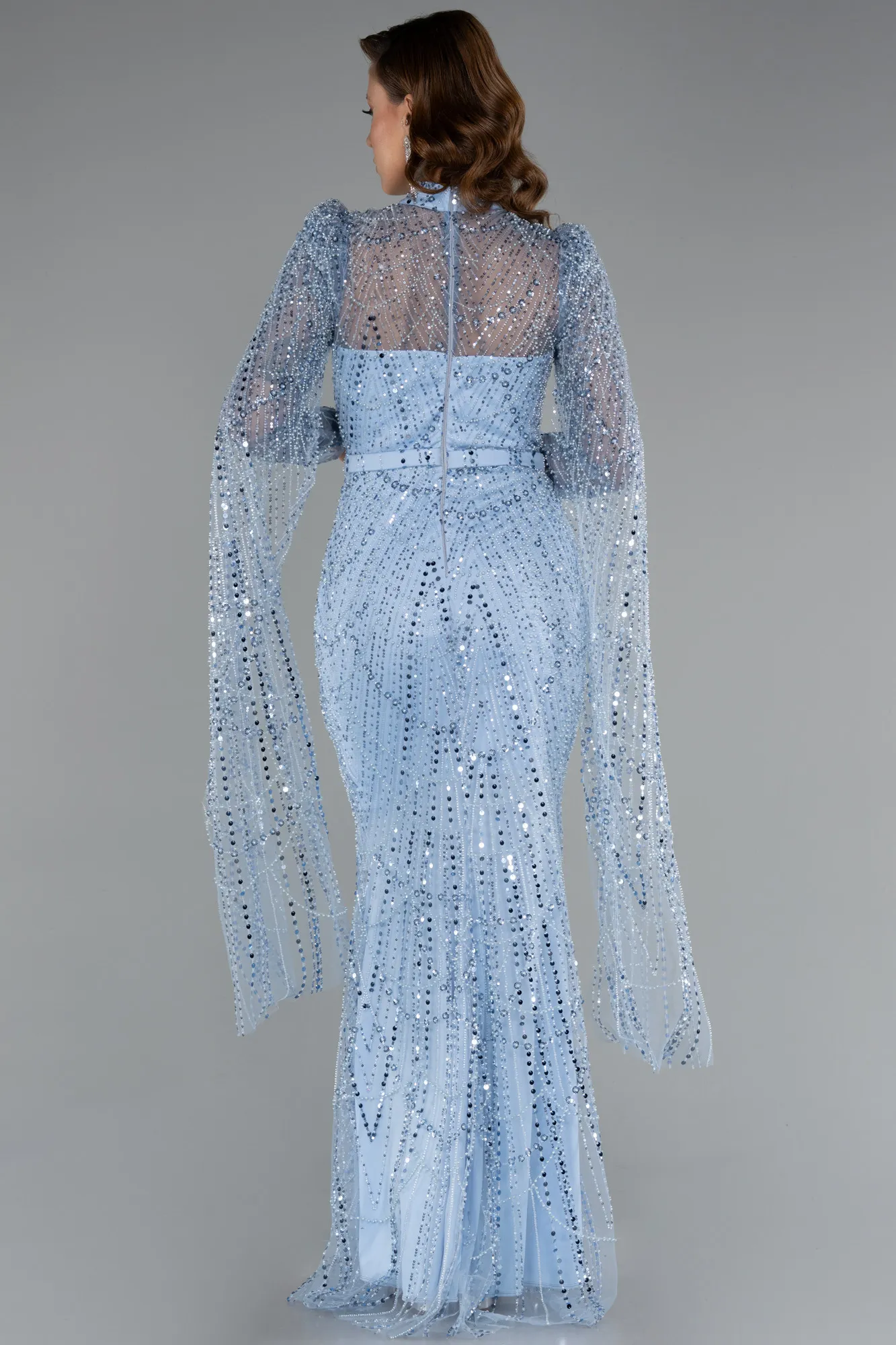 Ice Blue-Long Beaded Evening Dress ABU5152