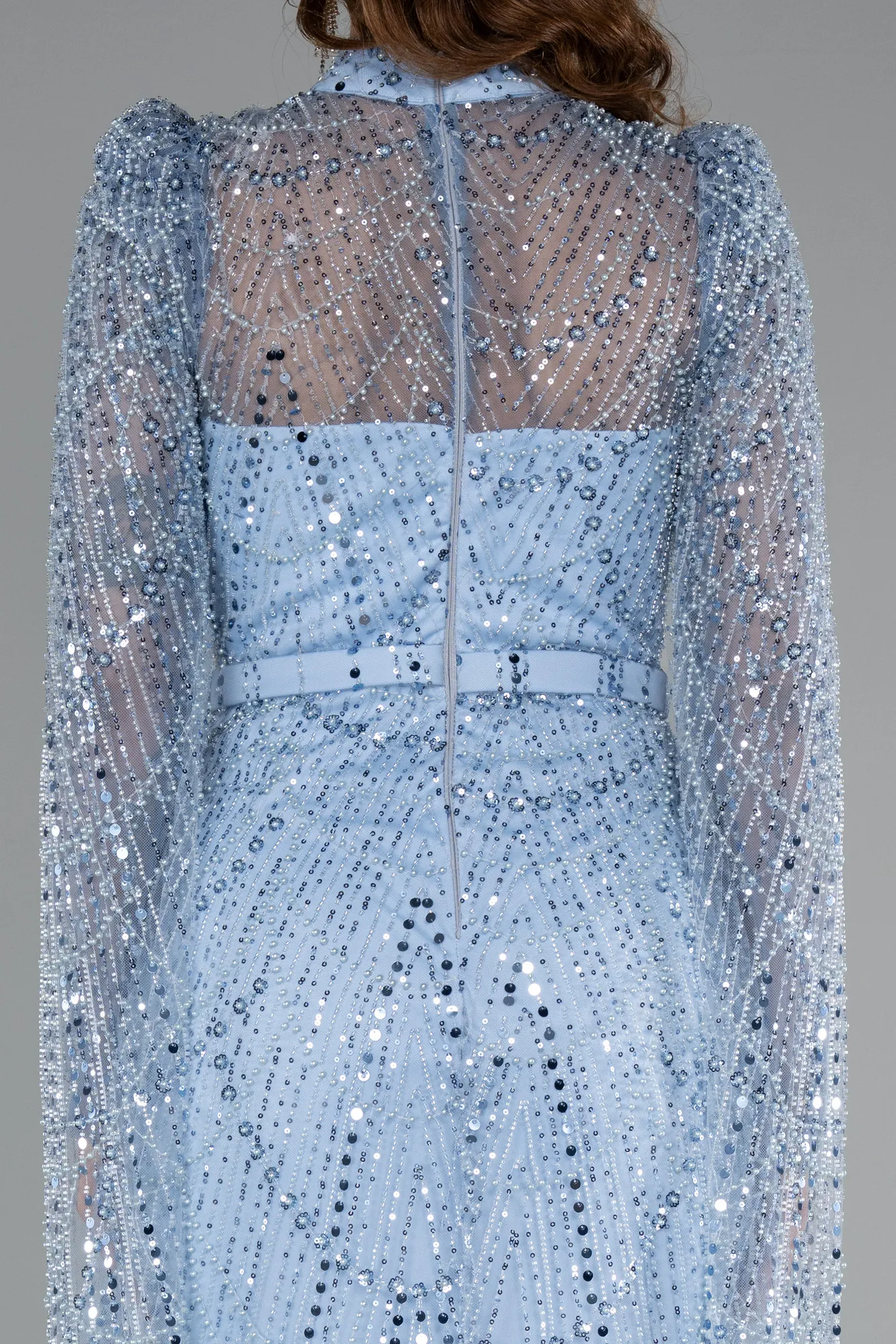 Ice Blue-Long Beaded Evening Dress ABU5152