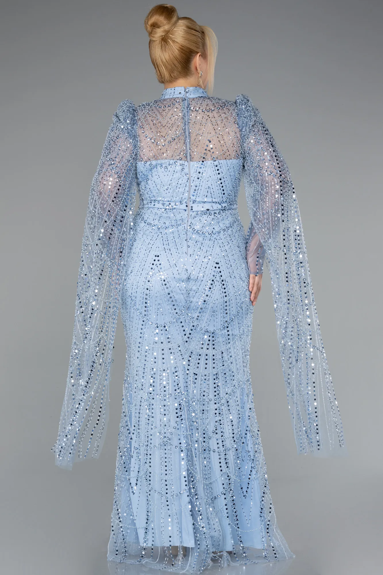 Ice Blue-Long Beaded Plus Size Engagement Dress ABU5153