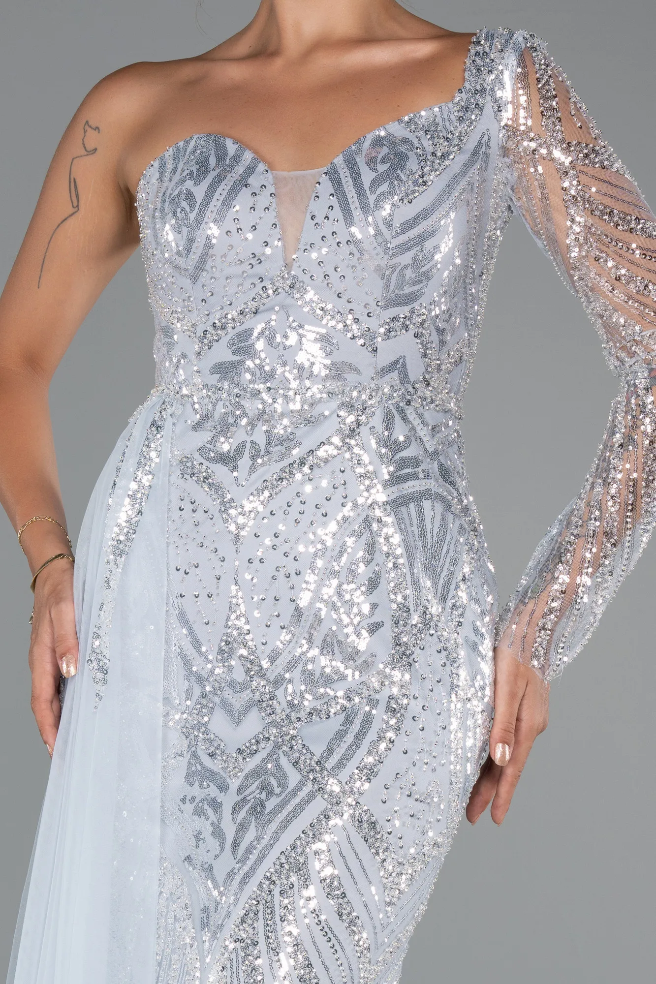 Ice Blue-Long Beaded Plus Size Engagement Dress ABU5273