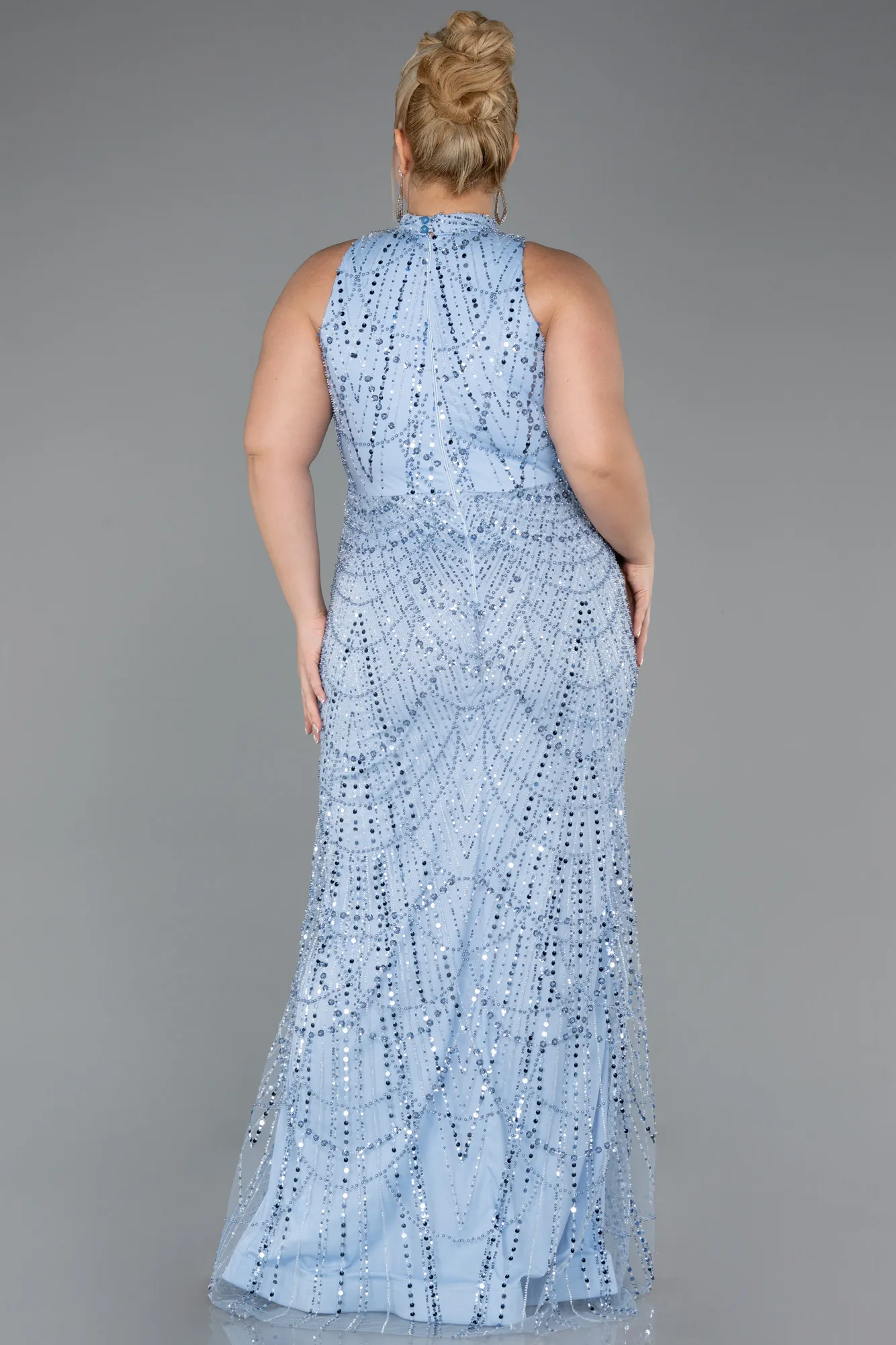 Ice Blue-Long Beaded Plus Size Evening Dress ABU5063