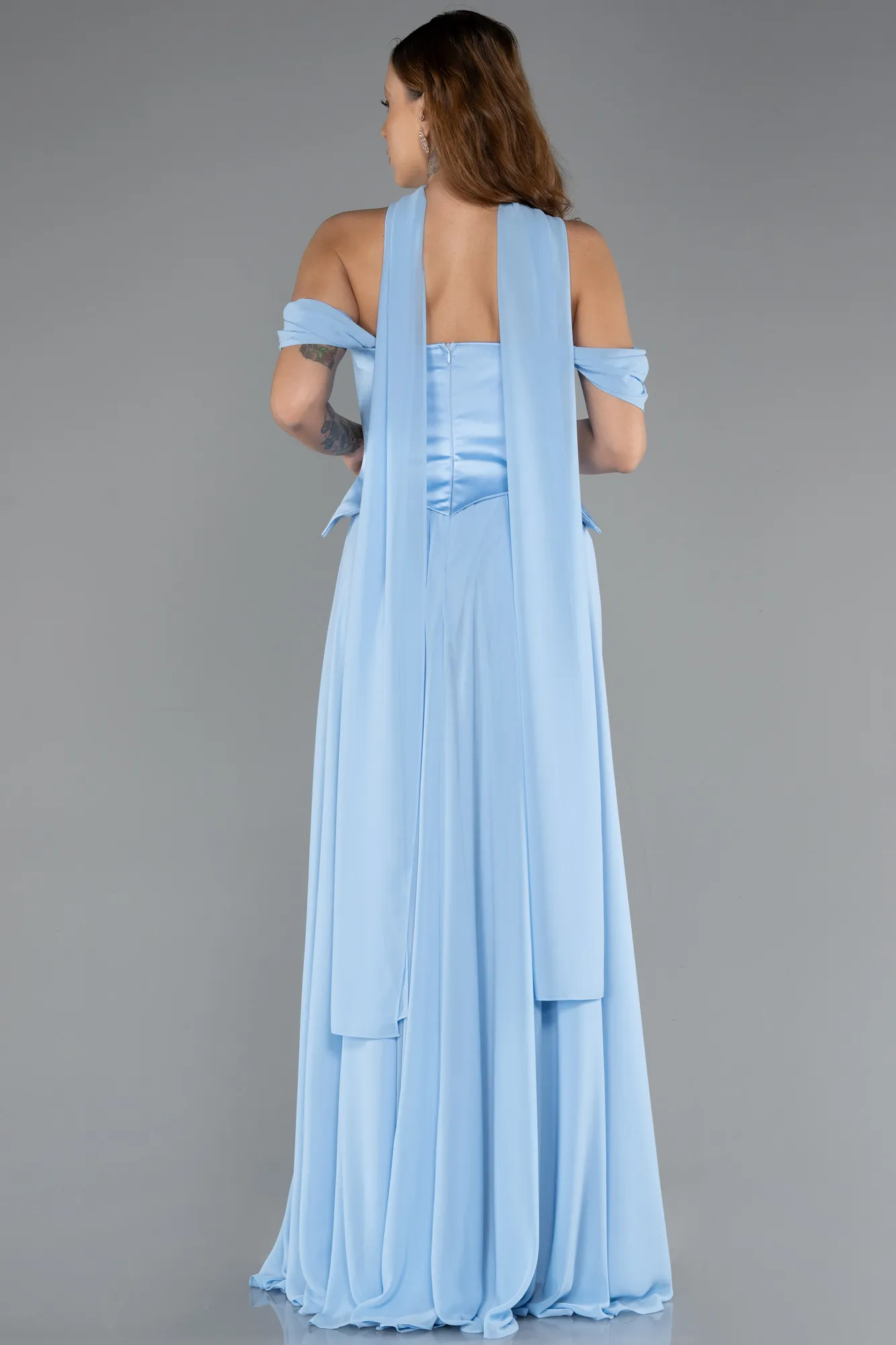 Ice Blue-Long Chiffon Evening Dress ABU5327