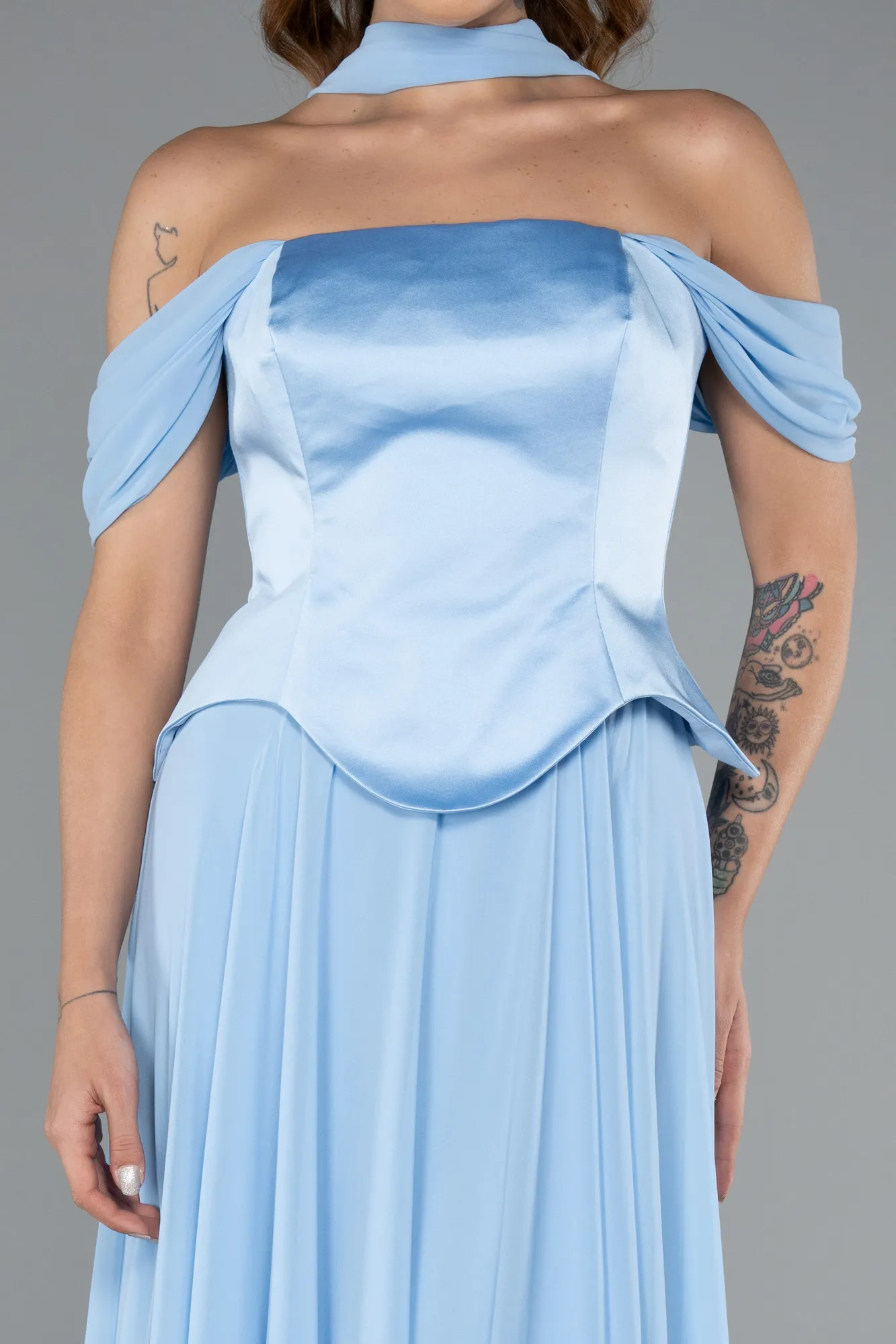 Ice Blue-Long Chiffon Evening Dress ABU5327