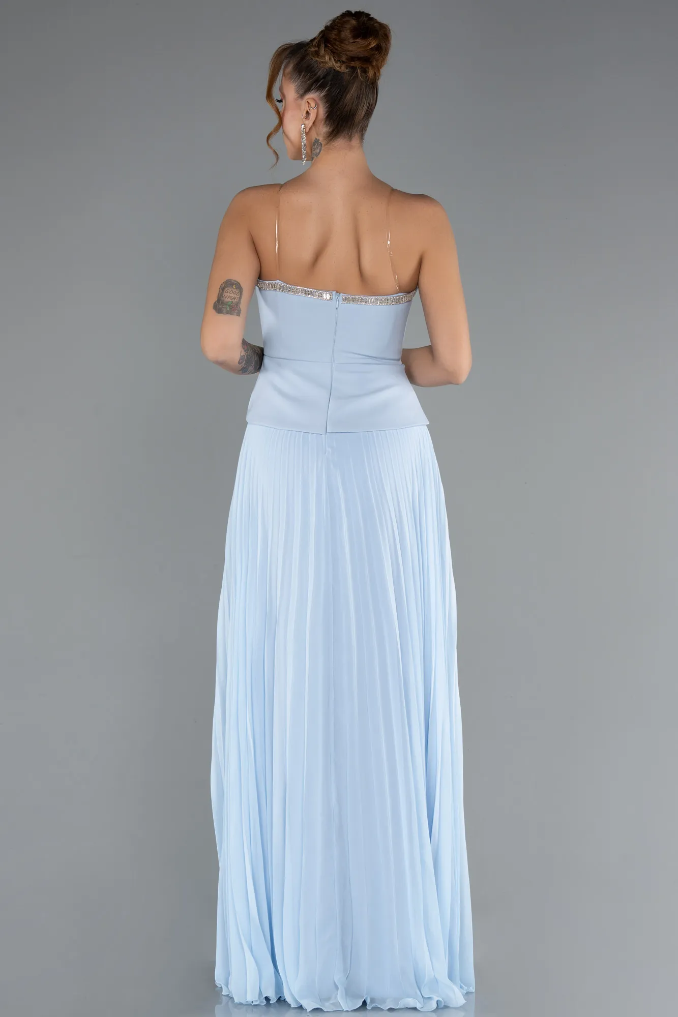 Ice Blue-Long Chiffon Evening Dress ABU5362